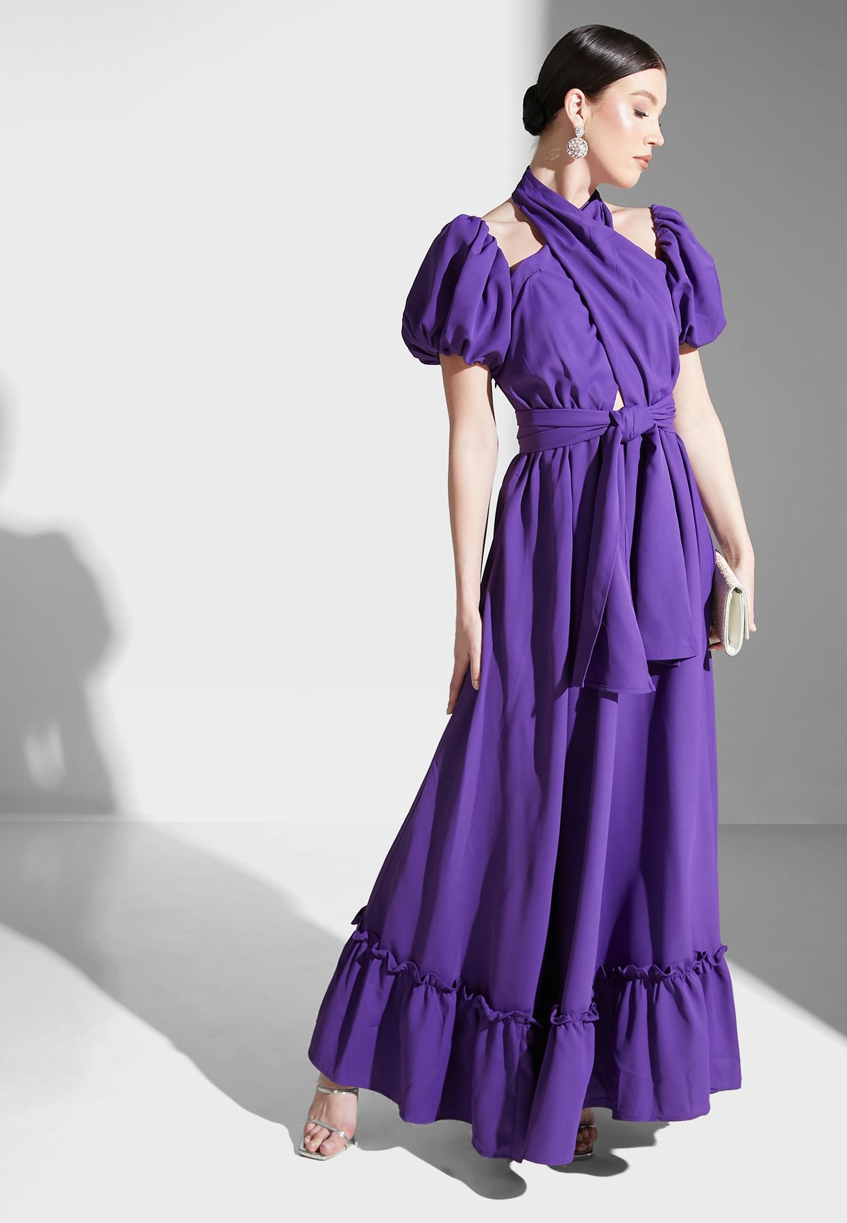 Halter Neck Cut Out Detail Ruffle Dress