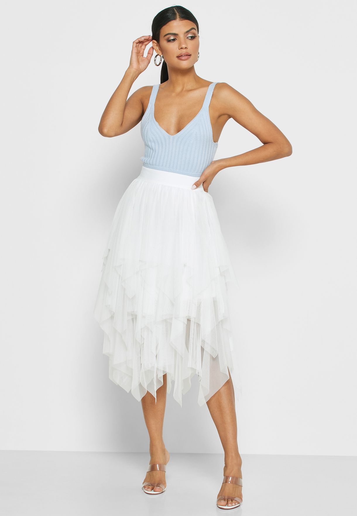 white mesh layered skirt