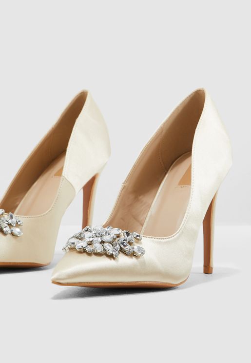 Satin Court Shoe With Embellishment