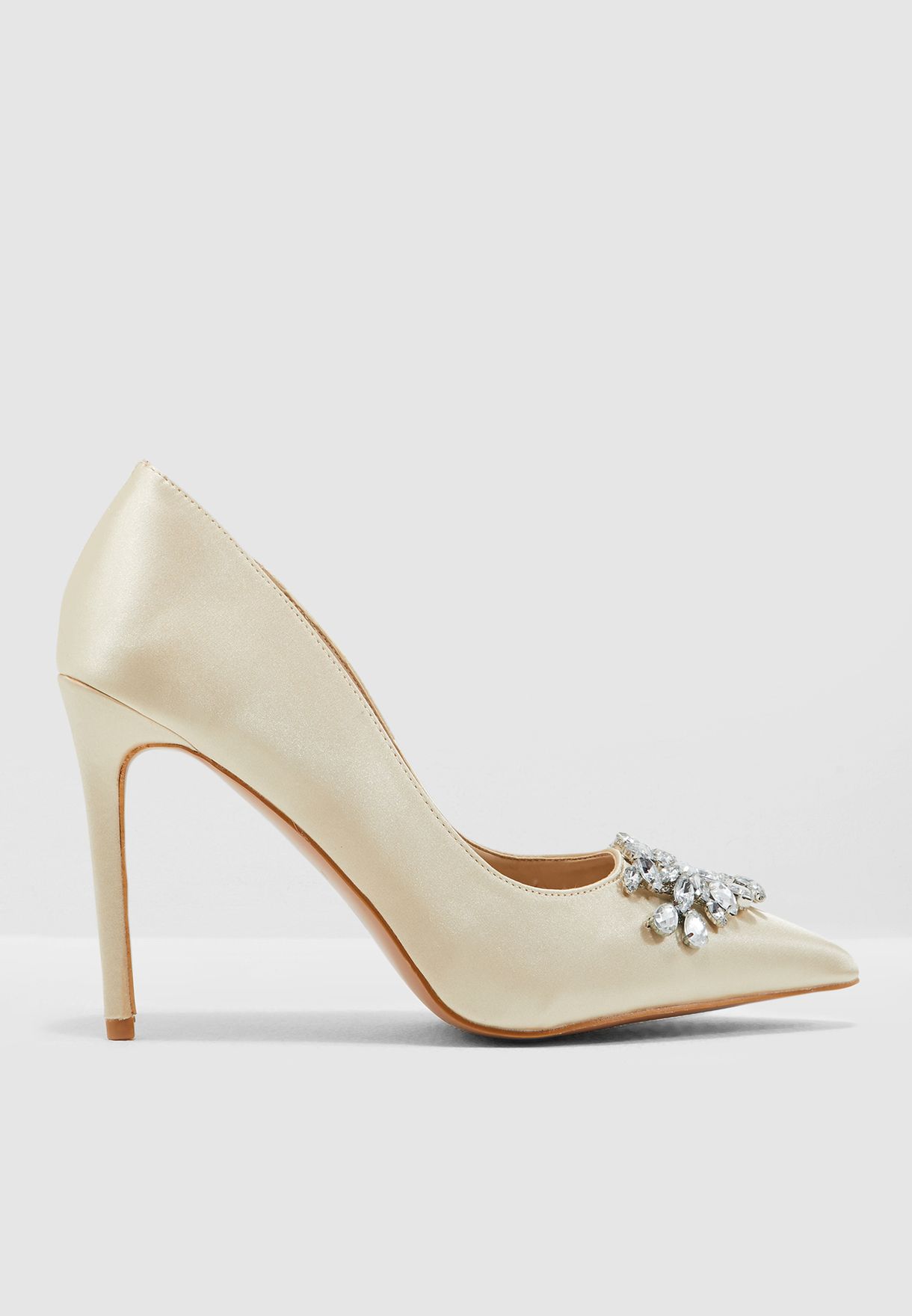 Satin Court Shoe With Embellishment