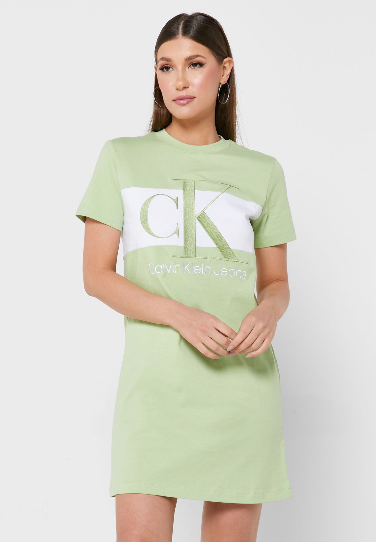 calvin klein green shirt dress