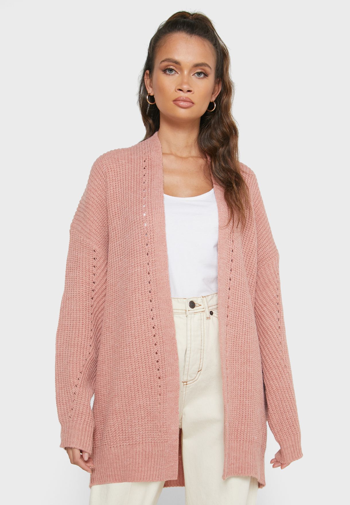 Buy Ginger pink Textured Longline Cardigan for Women in MENA, Worldwide