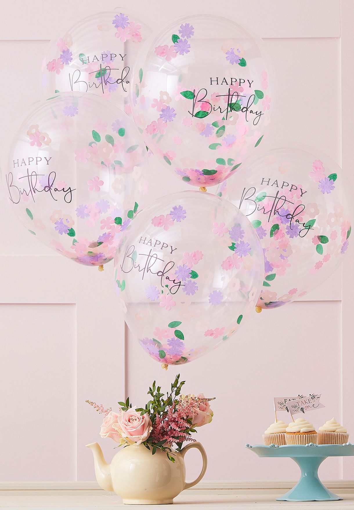 Happy Birthday Floral Confetti Balloon