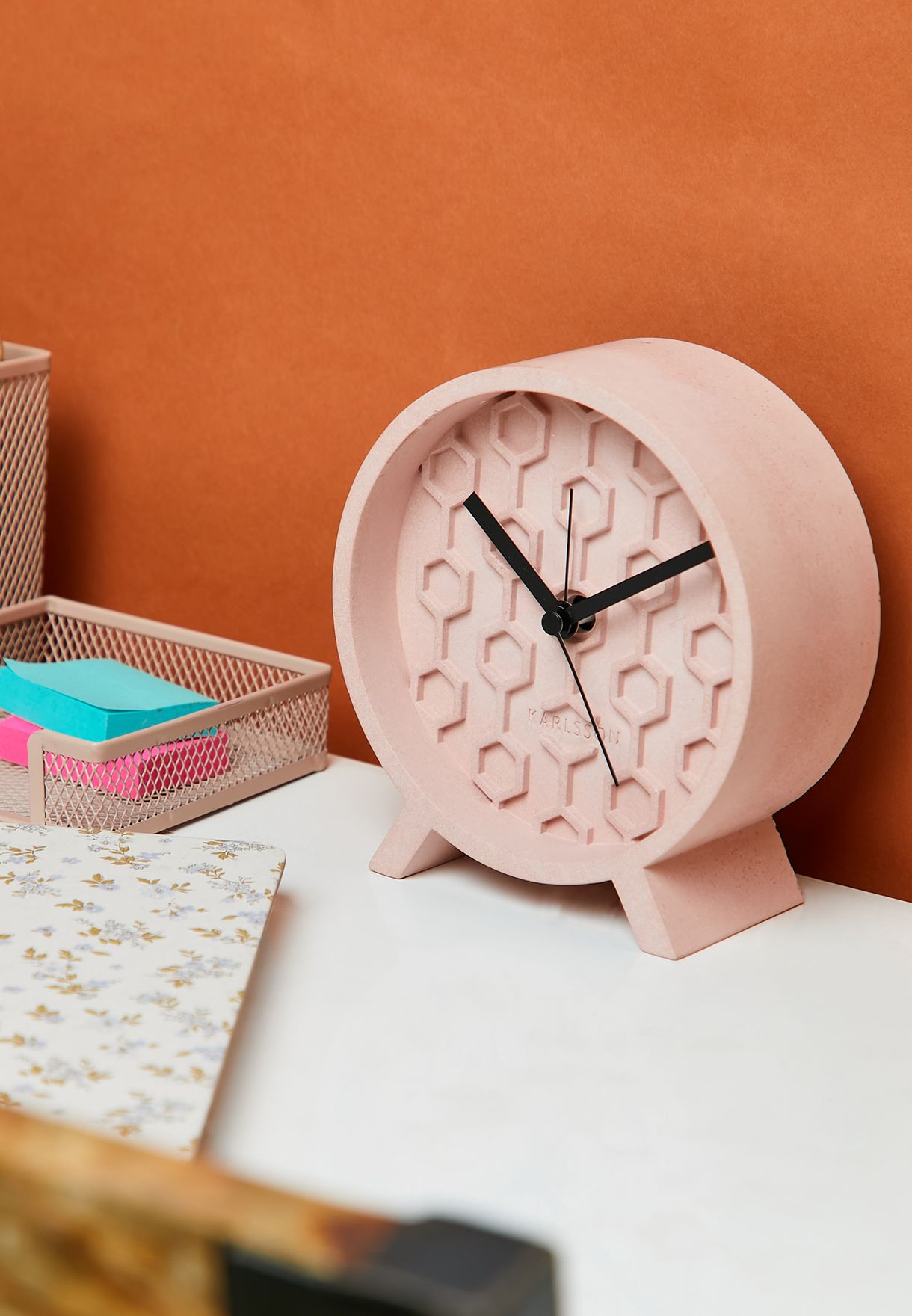 Pink Honeycomb Concrete Alarm Clock