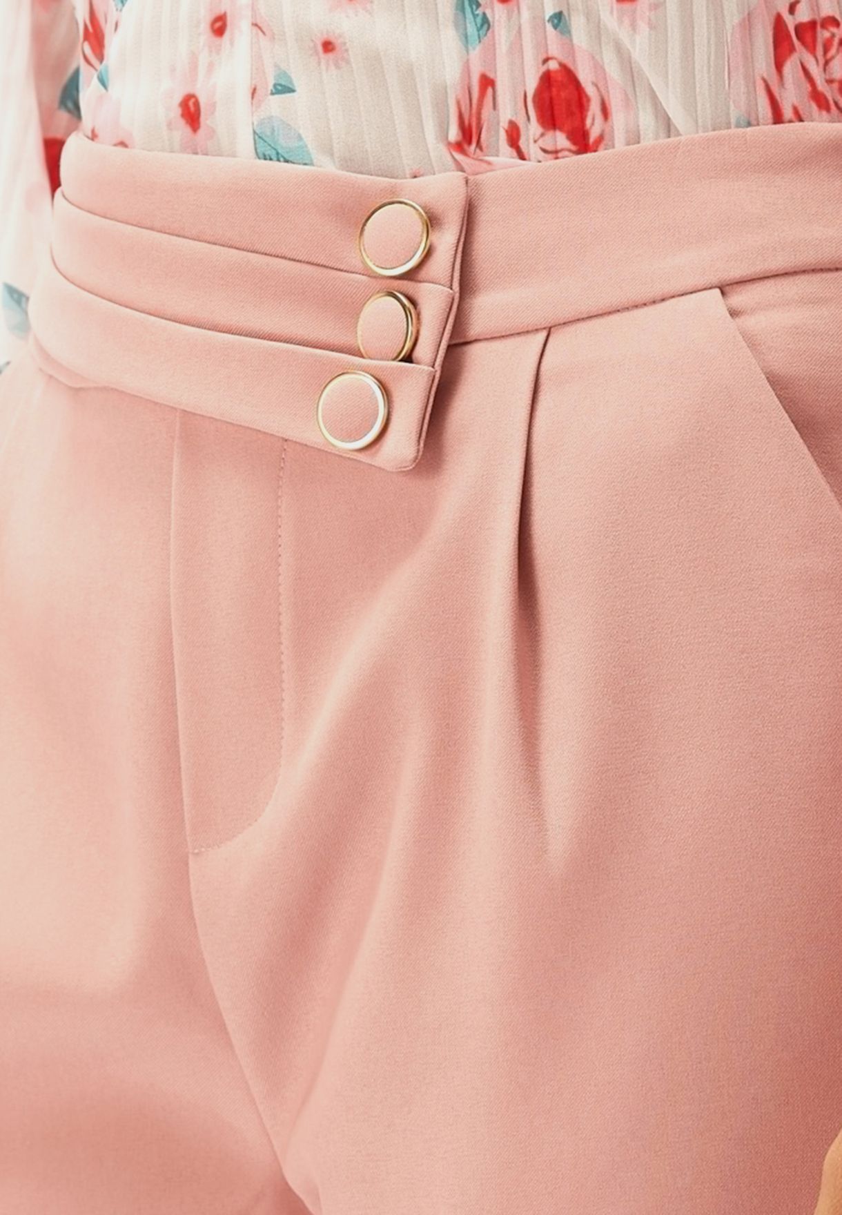 Button Detail High Waist Pants