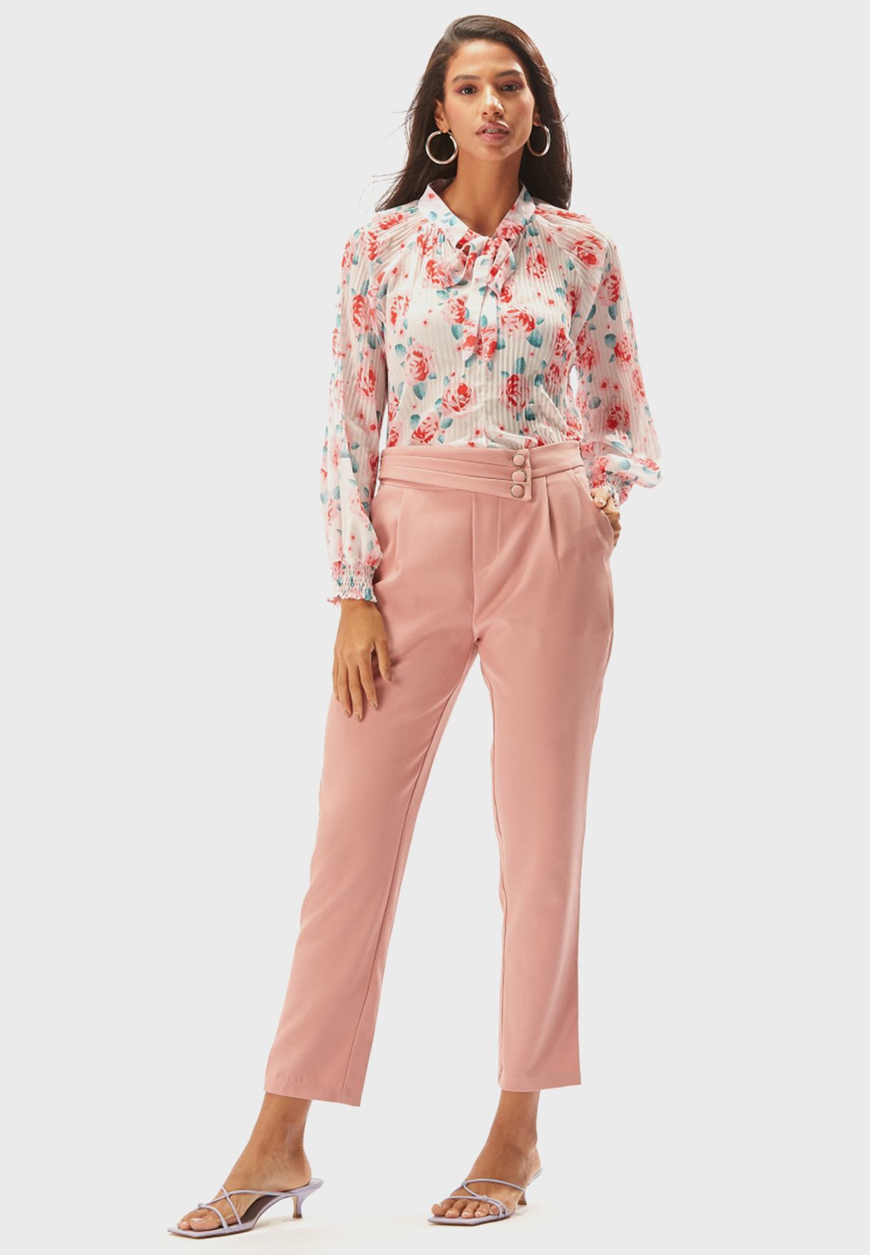 Button Detail High Waist Pants