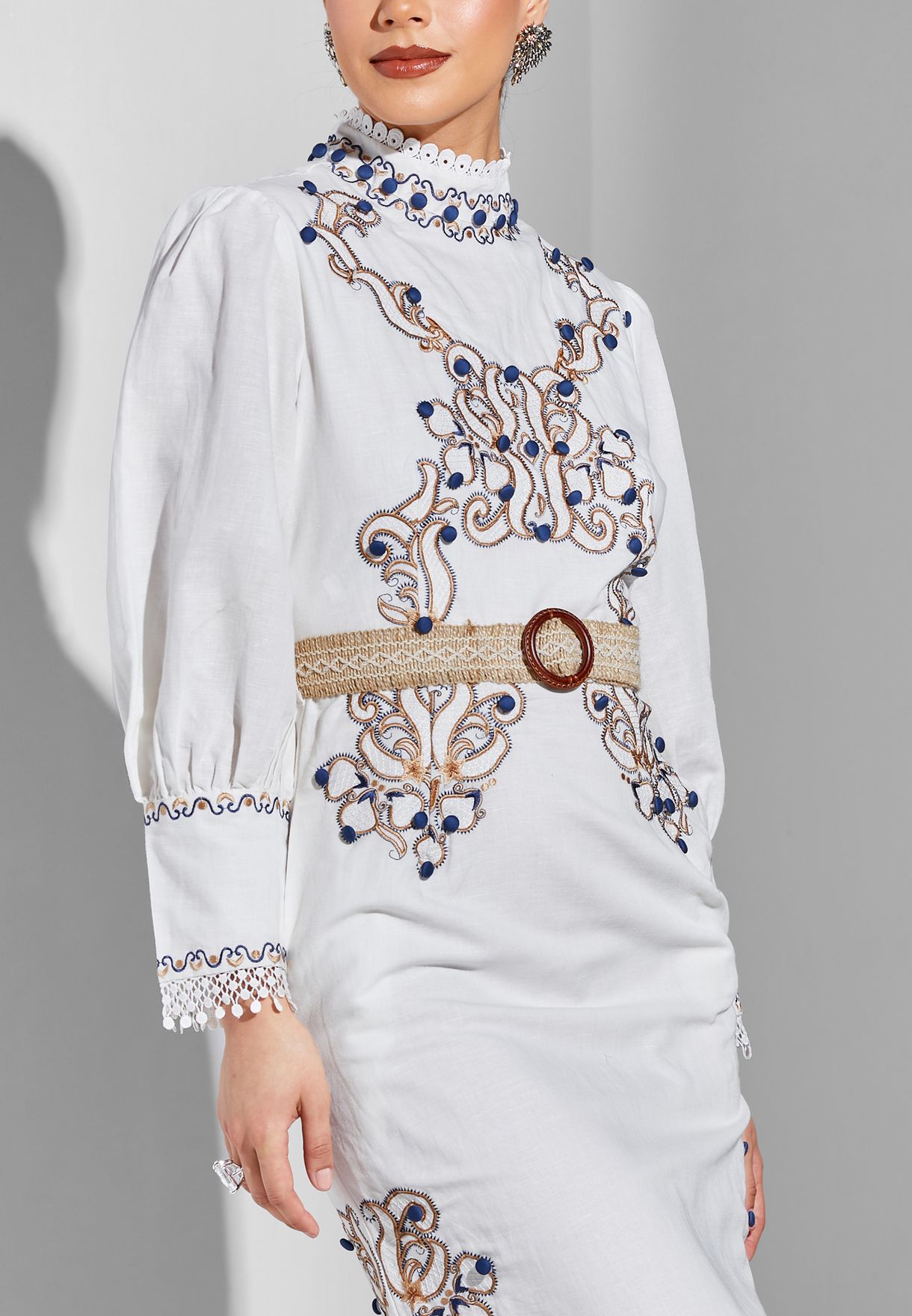 Belted Embroidered Dress