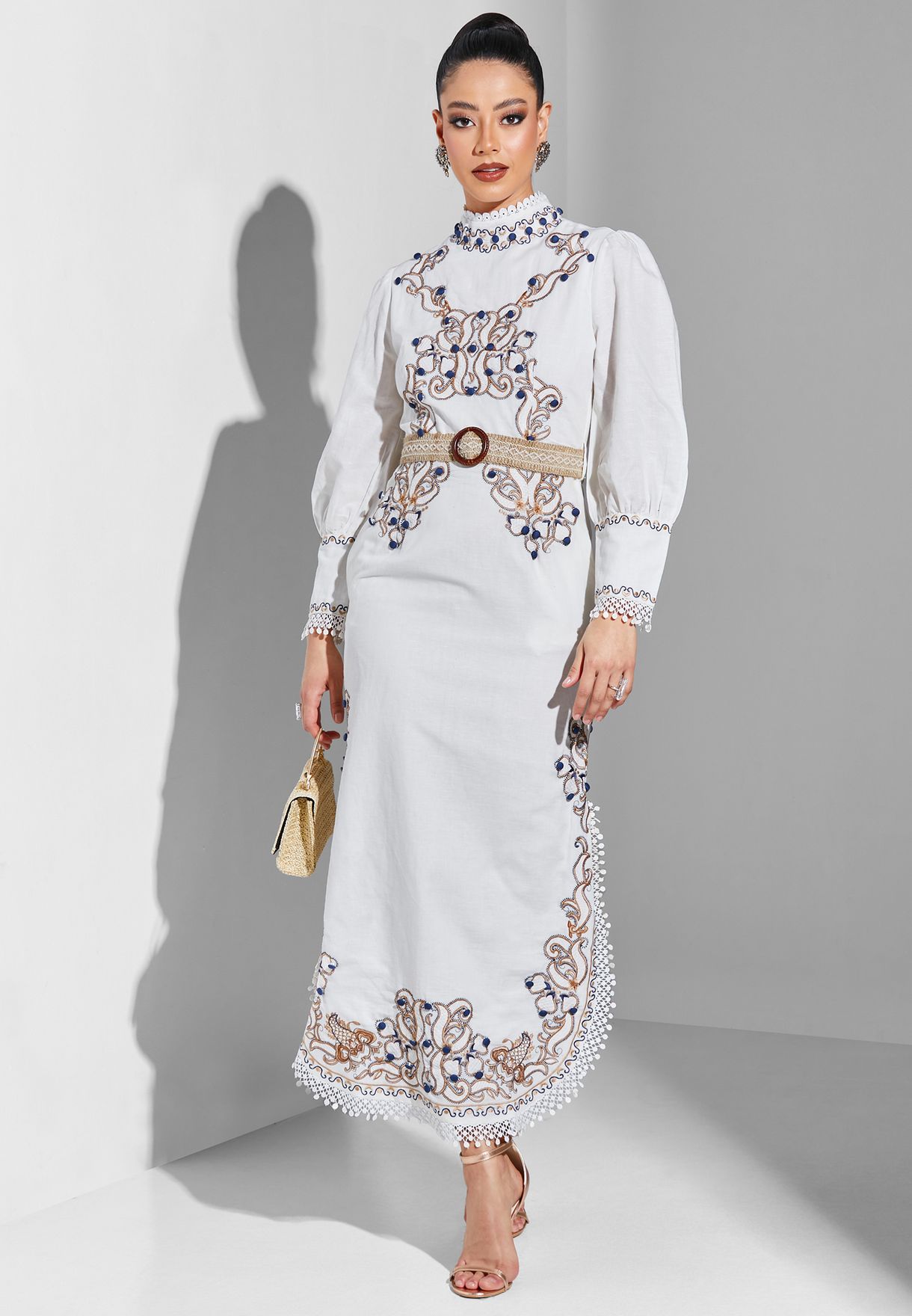 Belted Embroidered Dress