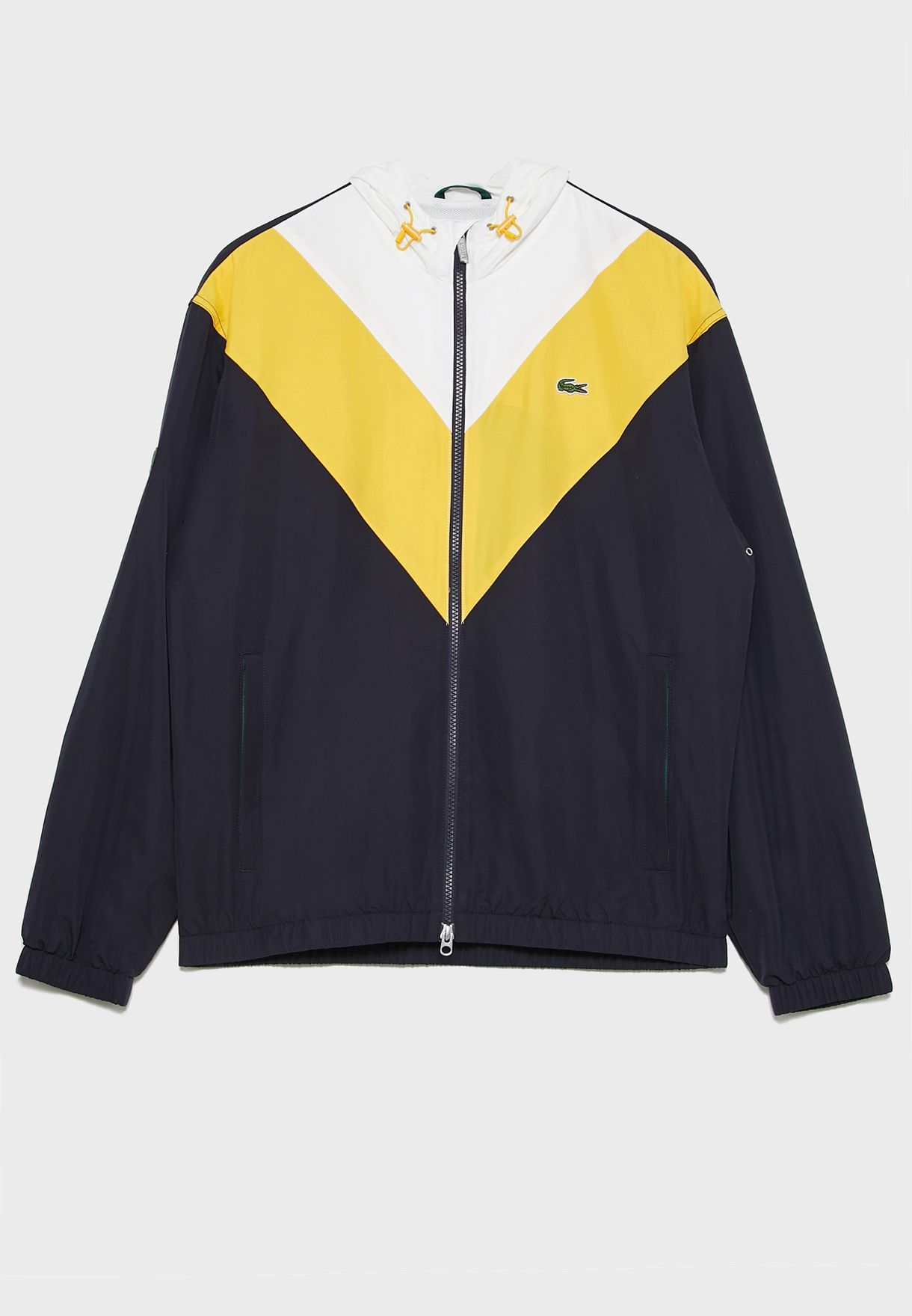 lacoste navy colourblock hooded jacket