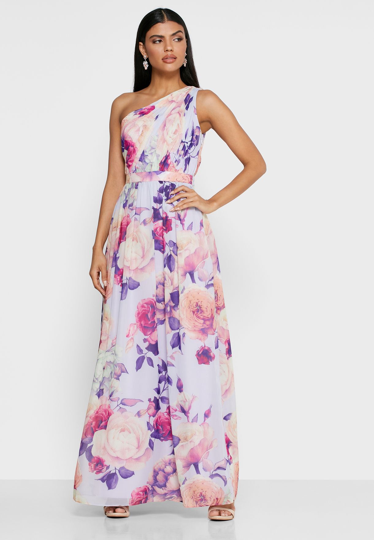 one shoulder floral dress