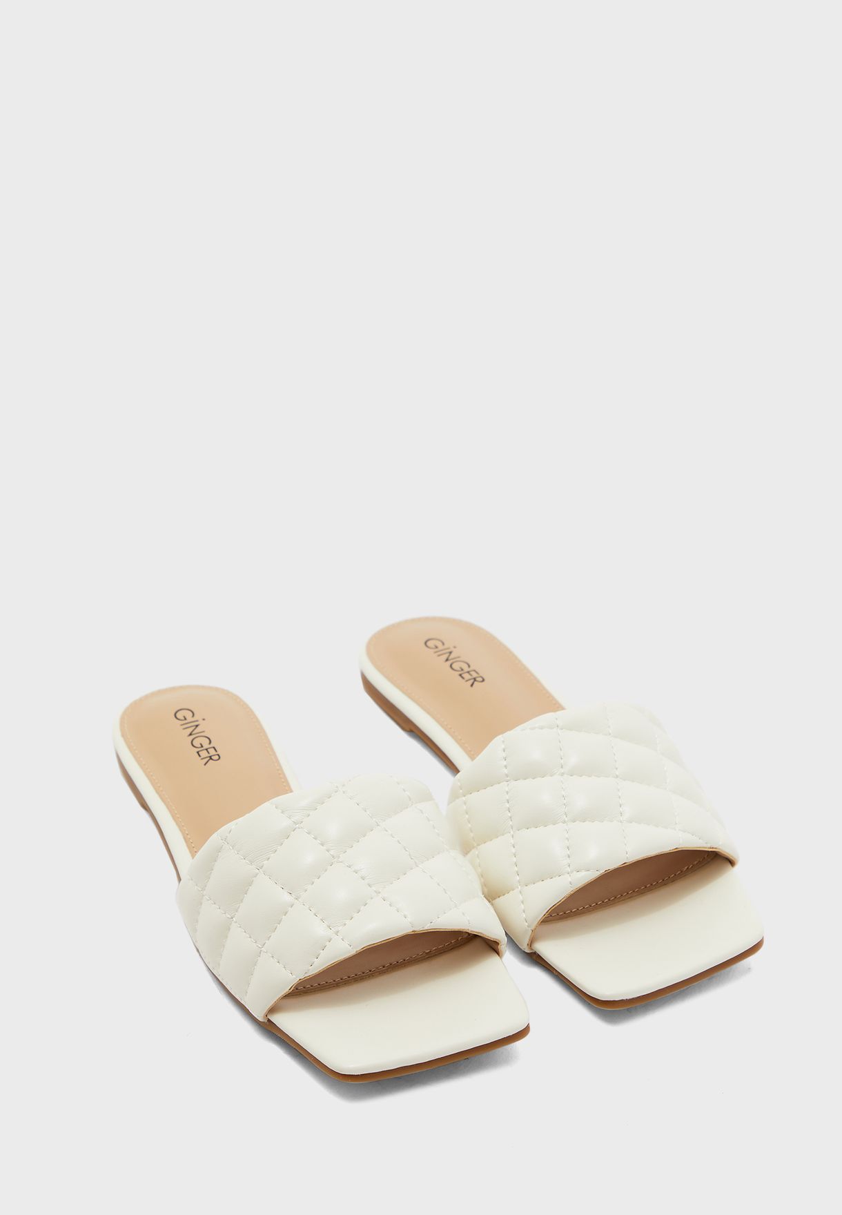 white flat slide sandals
