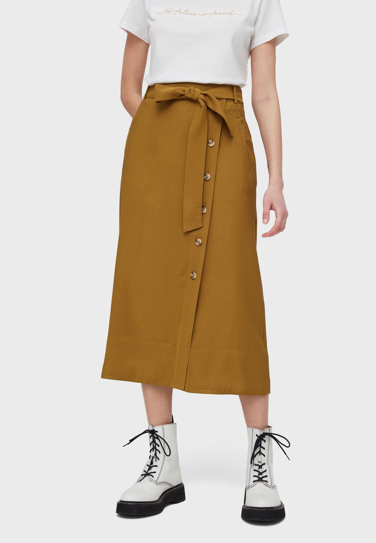 button down midi skirt with pockets