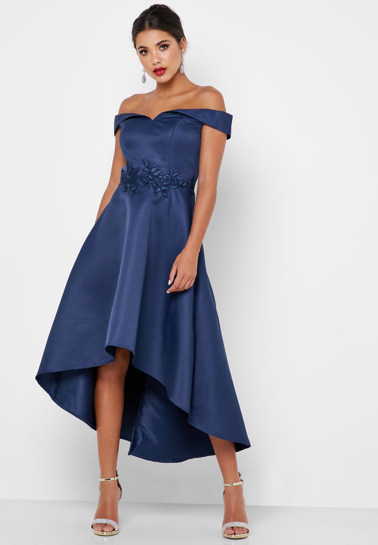 navy blue bardot dress