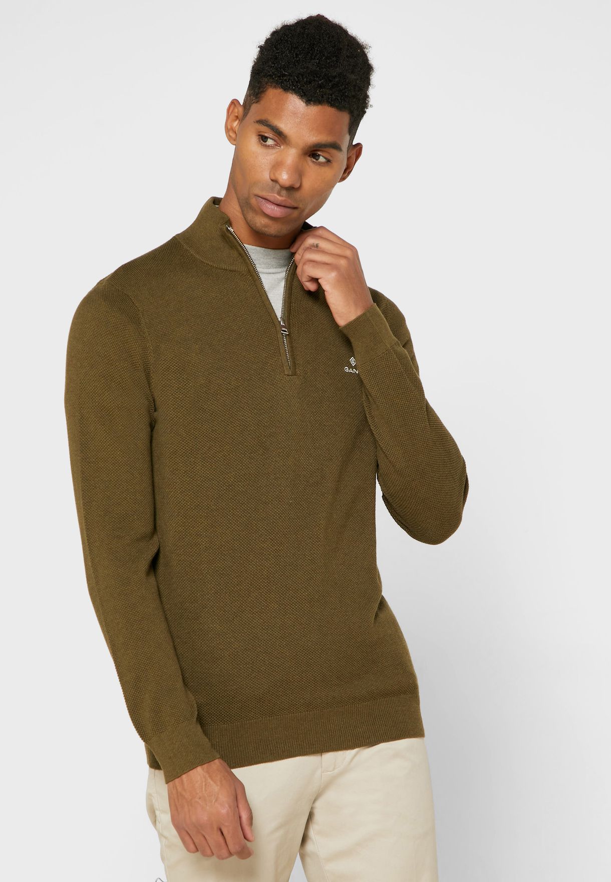 green half zip sweater