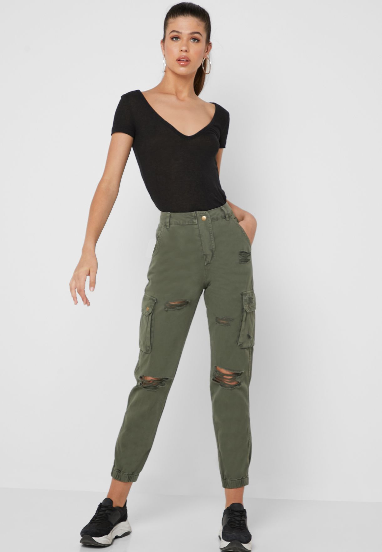 green ripped cargo pants