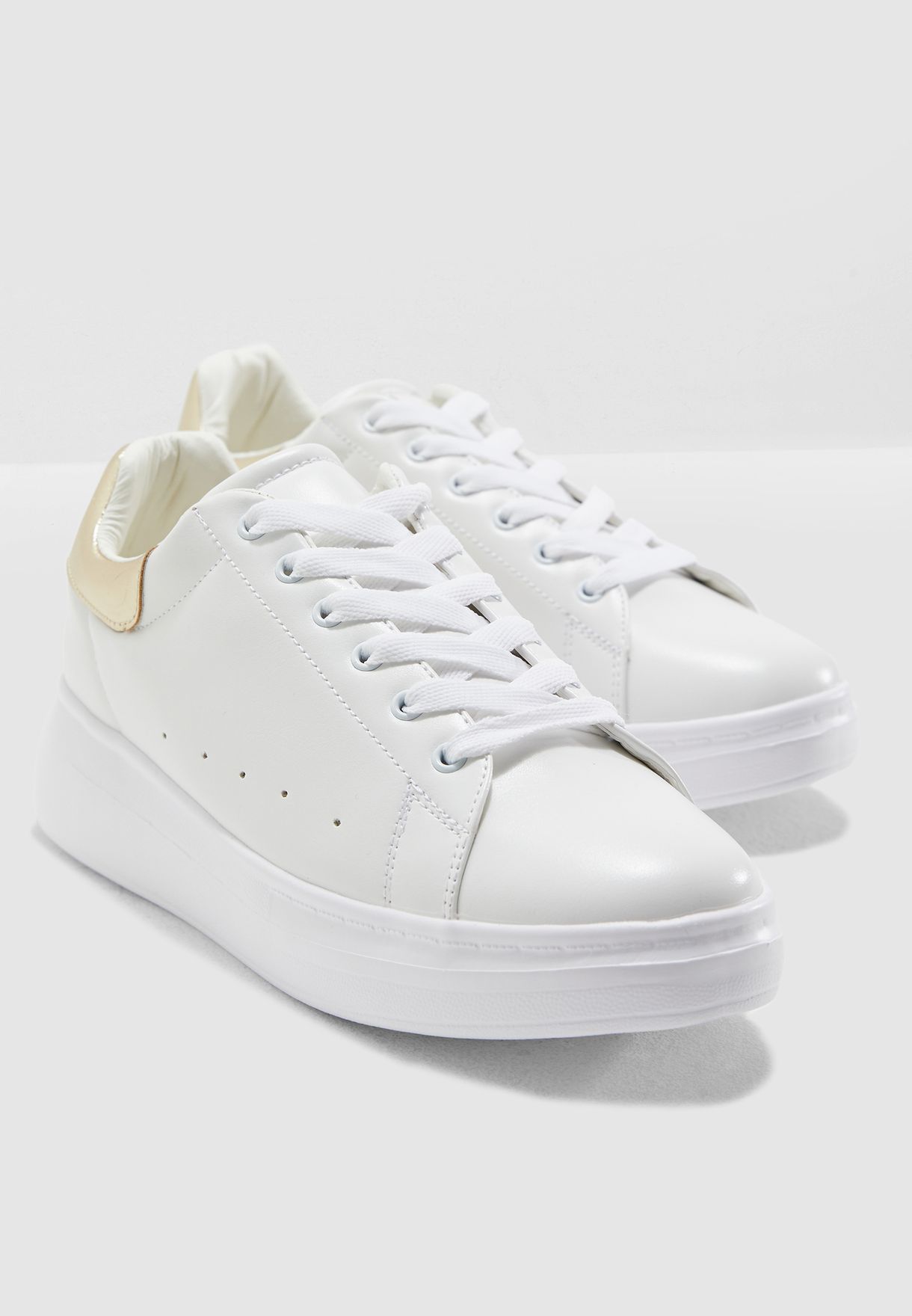 White With Gold Detail Classic Sneakers 