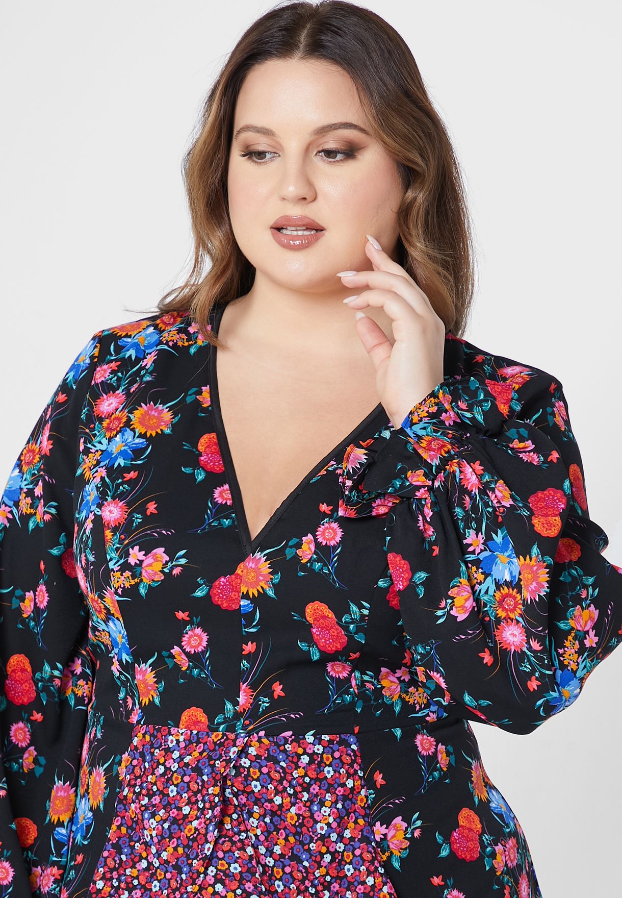 plunge neck floral dress