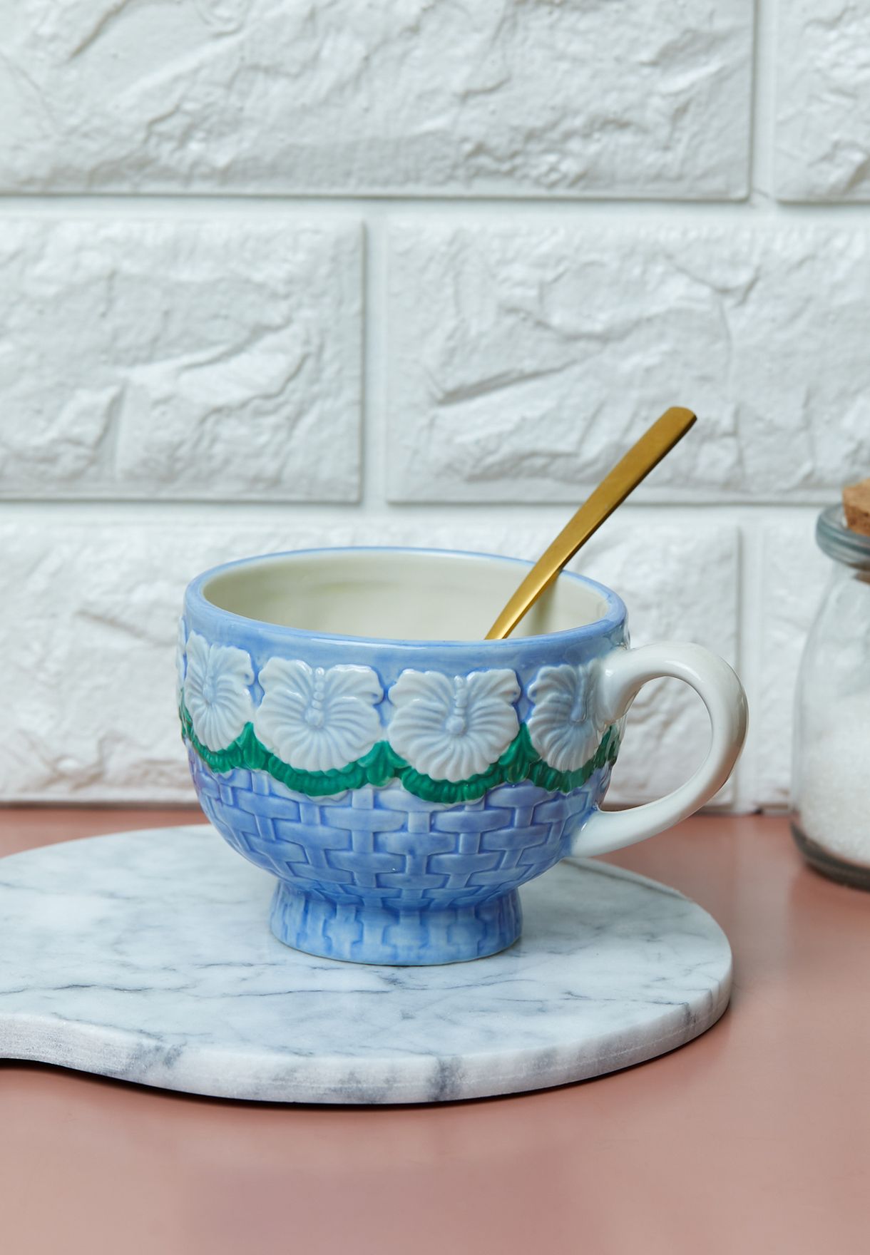 Floral Embossed Ceramic Mug