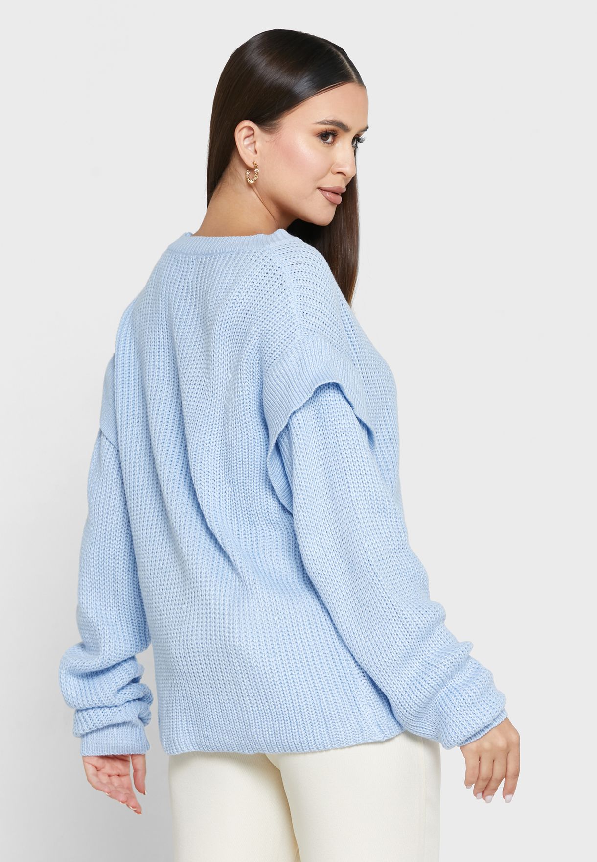 Solid Sleeve Detail Sweater
