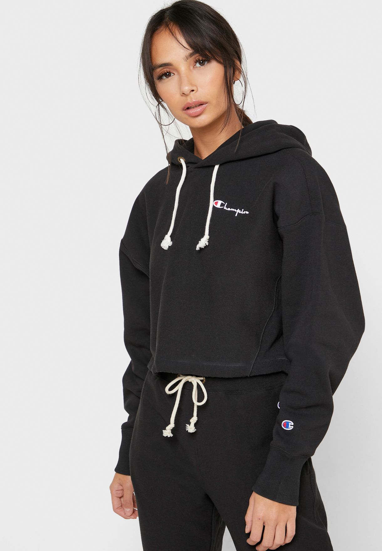 champion reverse weave cropped hoodie black