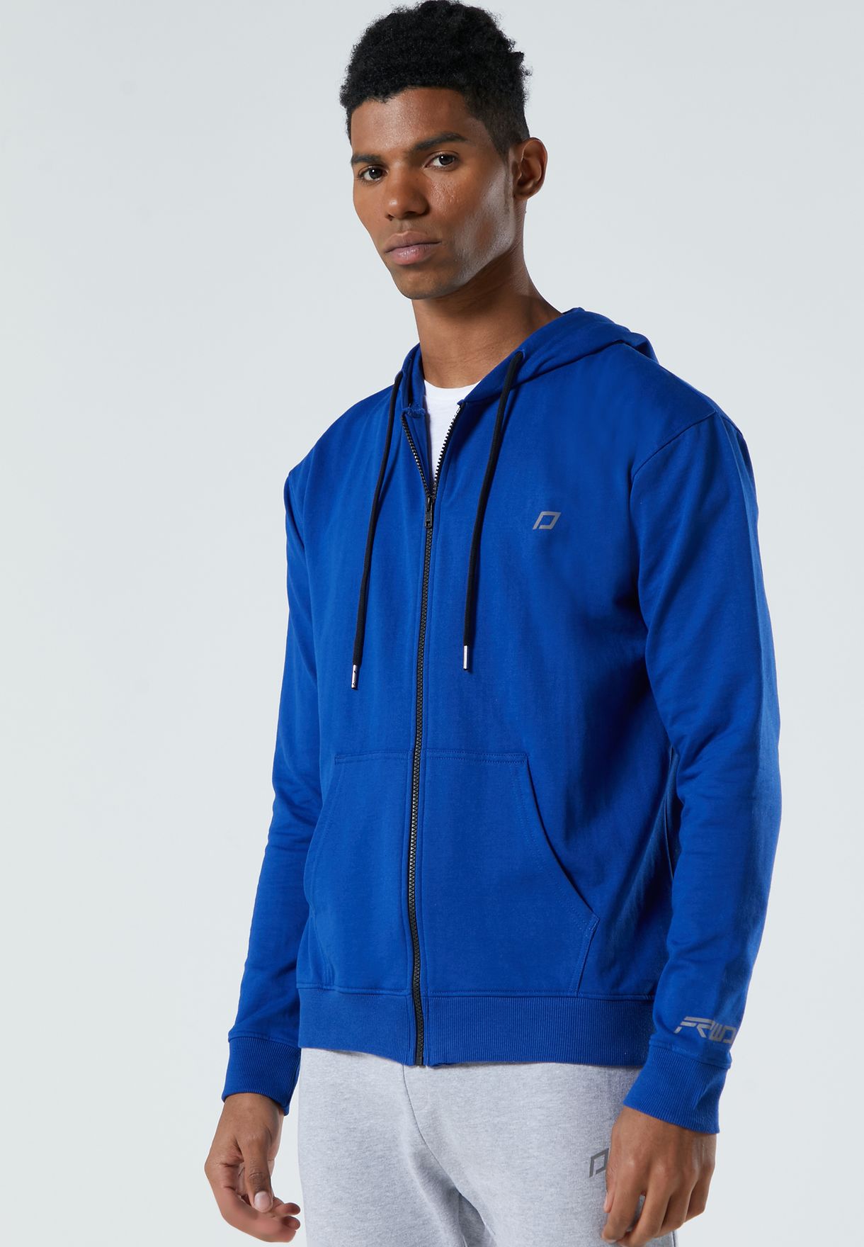 blue zip up hoodie