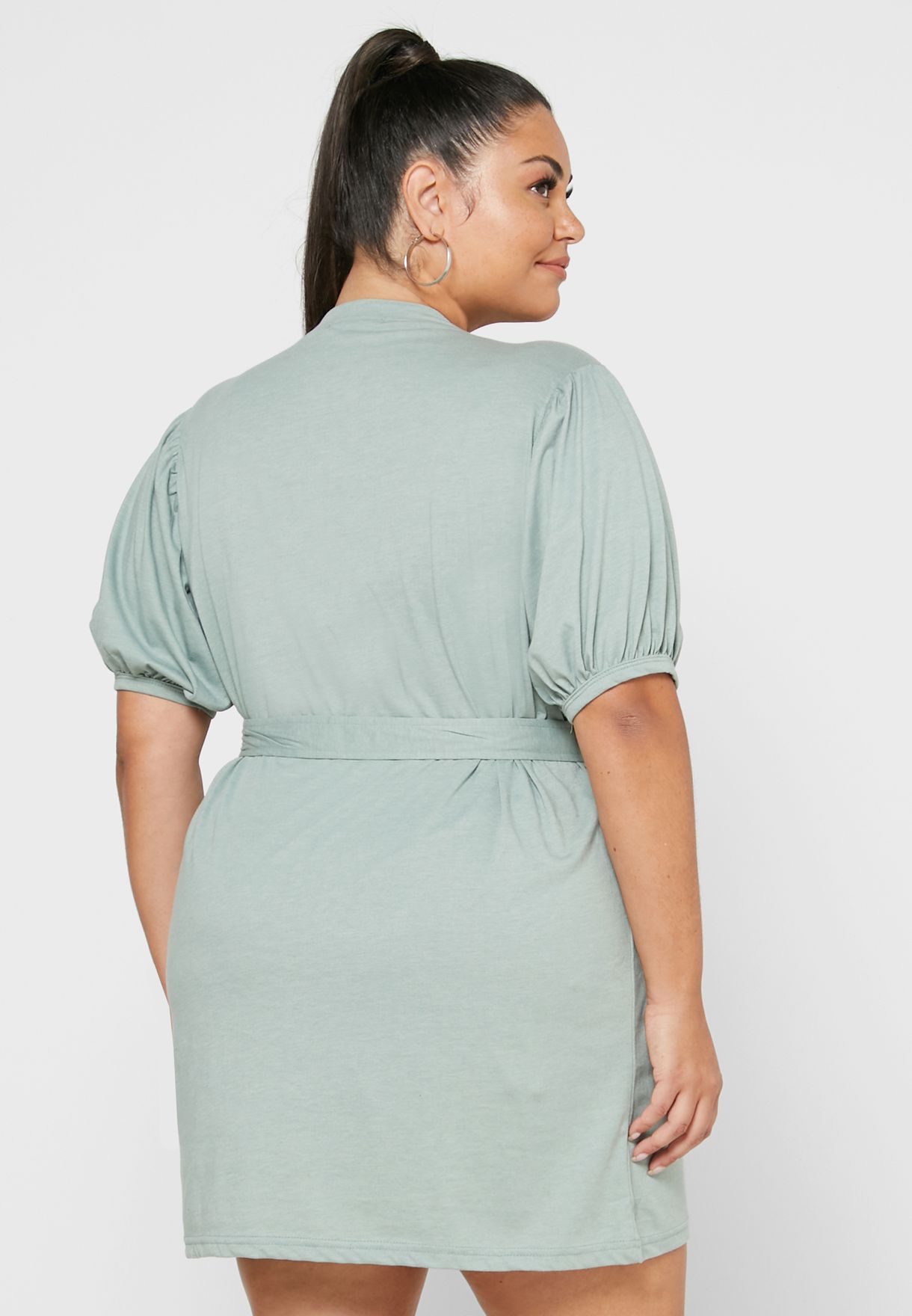 puff sleeve jersey dress