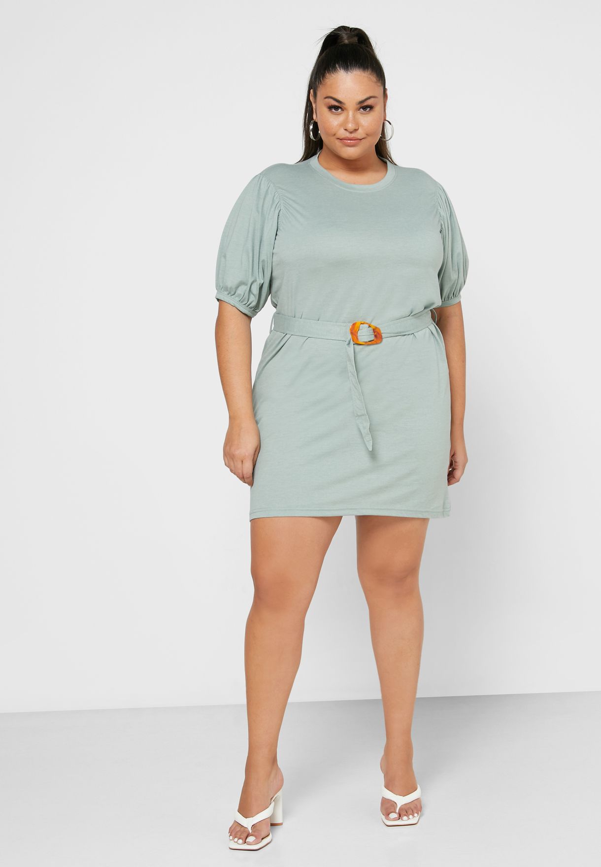 puff sleeve jersey dress