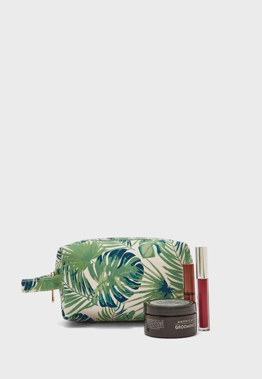 Tropical Leaf Print Cosmetic Bag