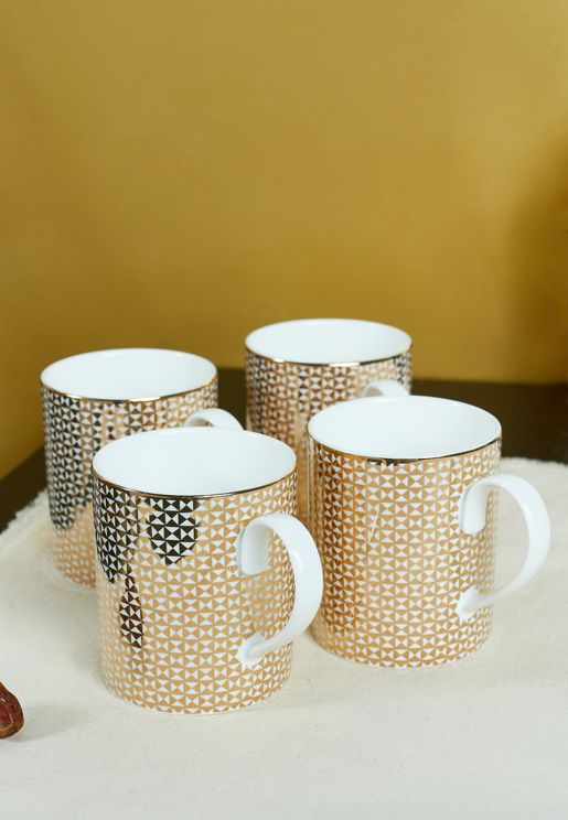 Set of 4 Gold Print Mugs