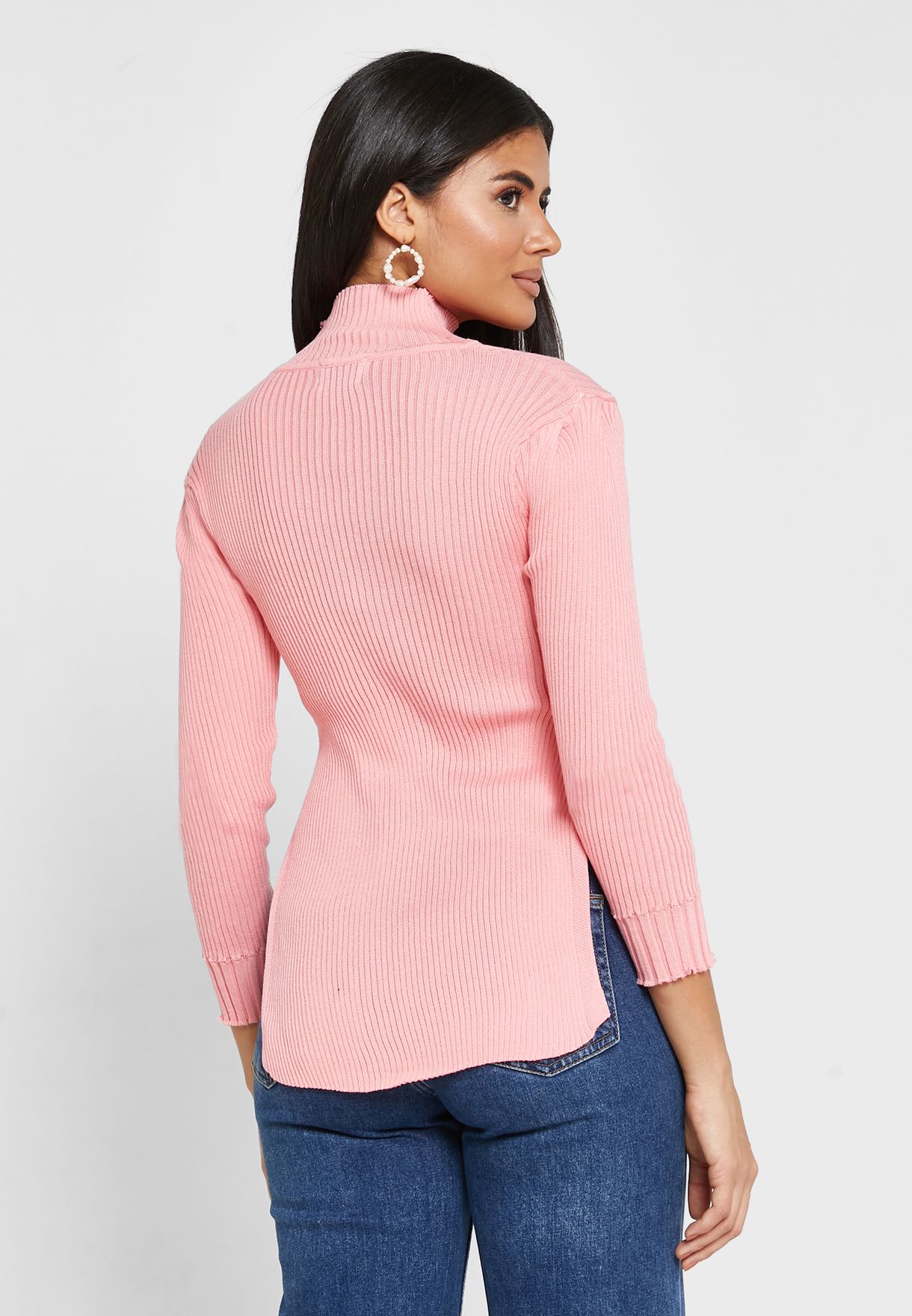 Ribbed Front Tie Sweater