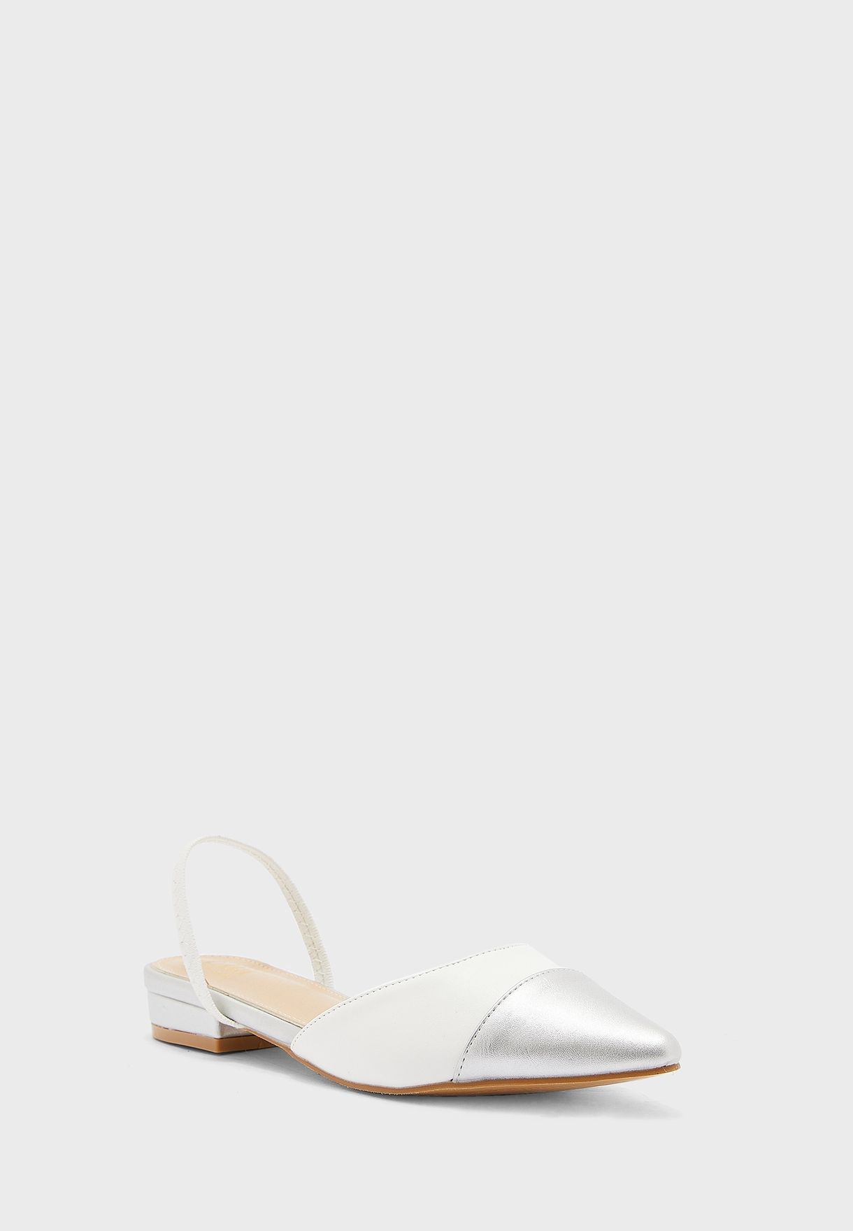 Colour Block Strap Pointed Flat Shoe