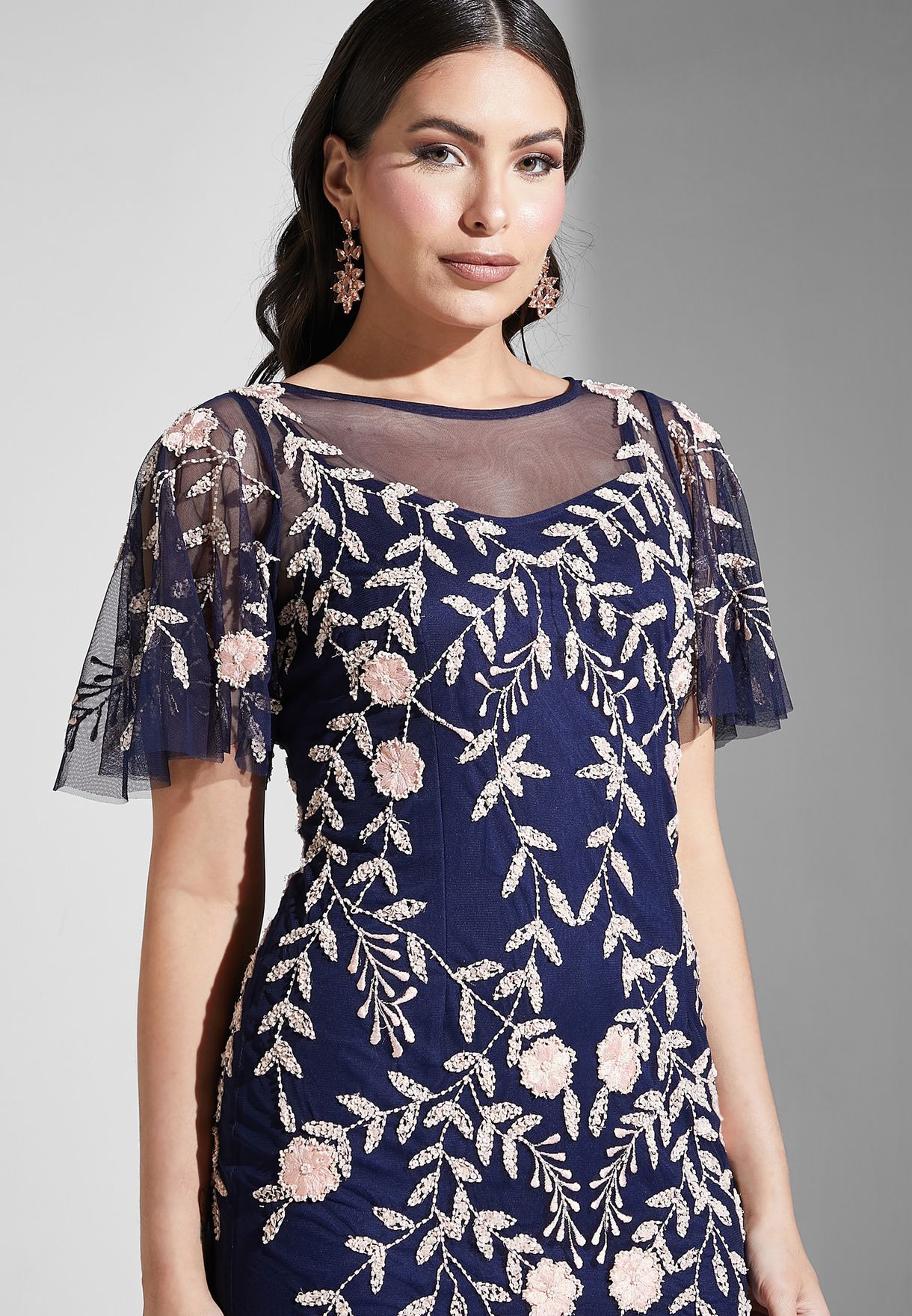 Embroidered Mesh Detail Dress