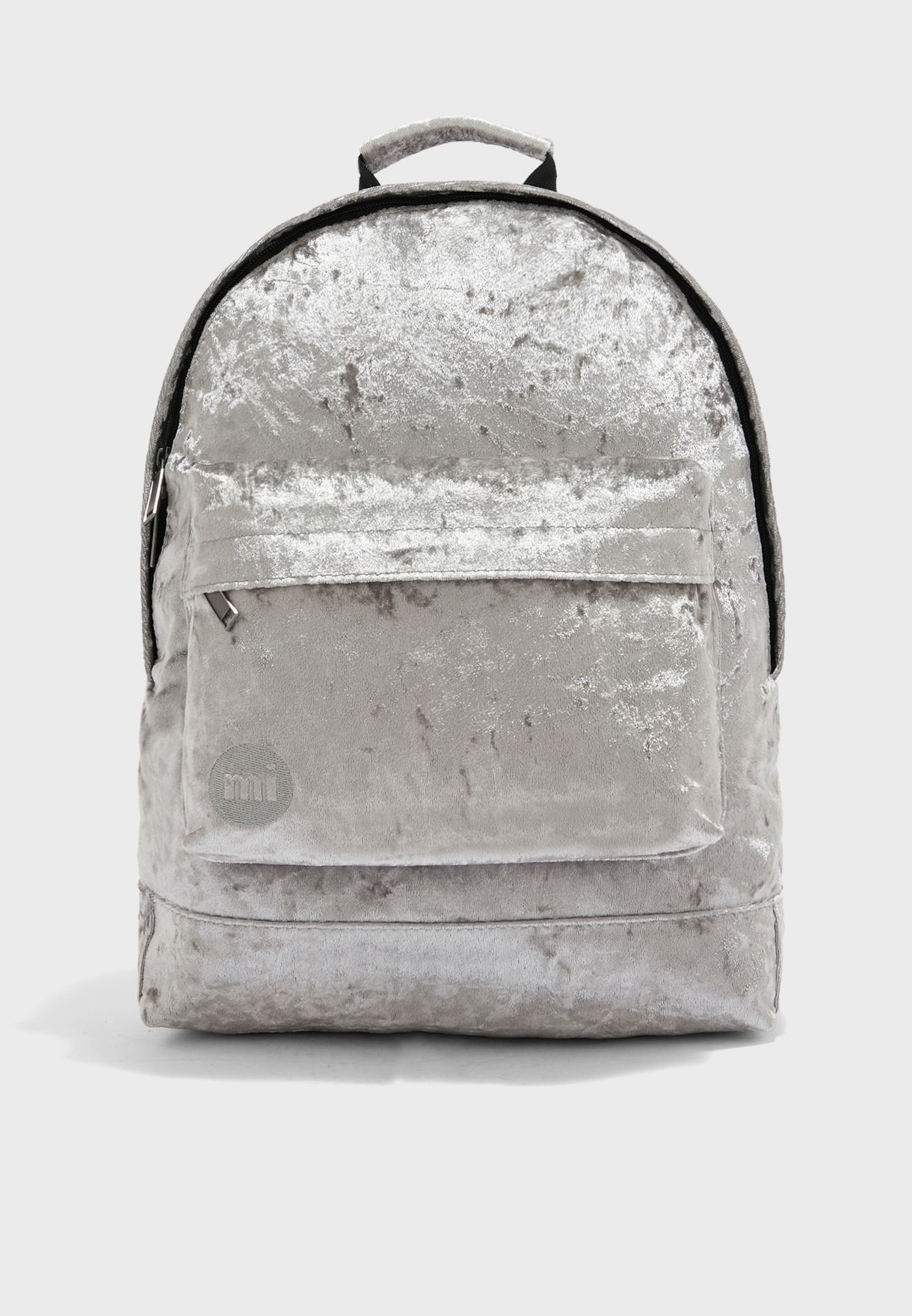 grey velvet backpack