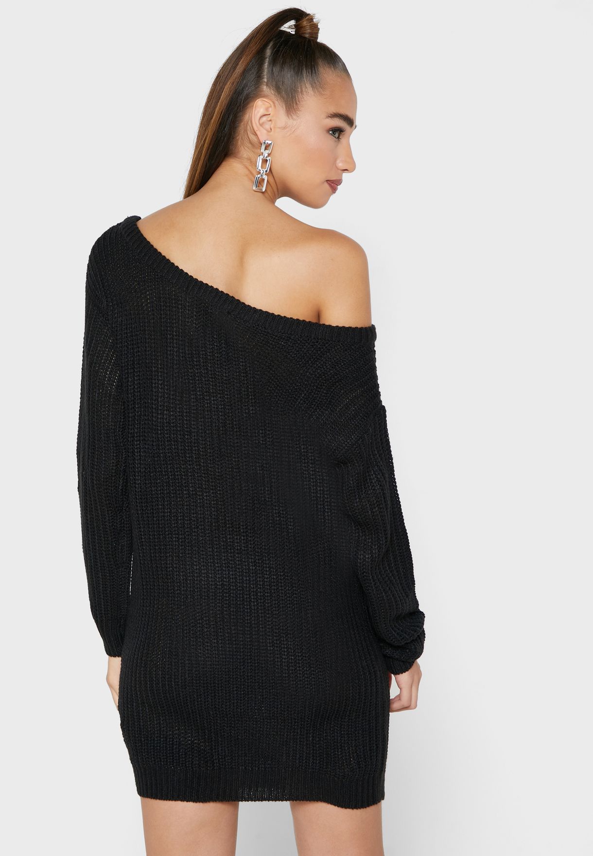 Ribbed Bardot Sweater Dress