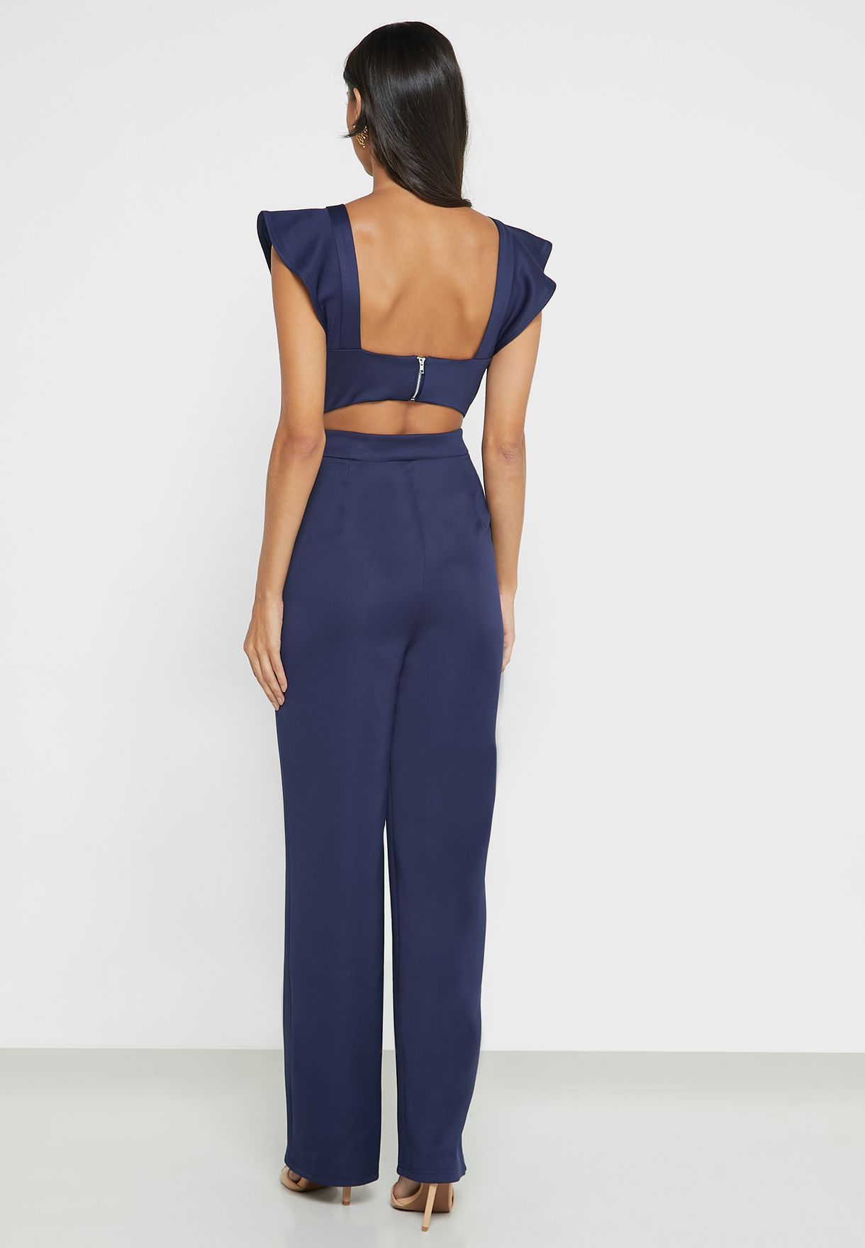 Buy Chi Chi London navy Ruffle Cut Out Detail Jumpsuit for Women in ...