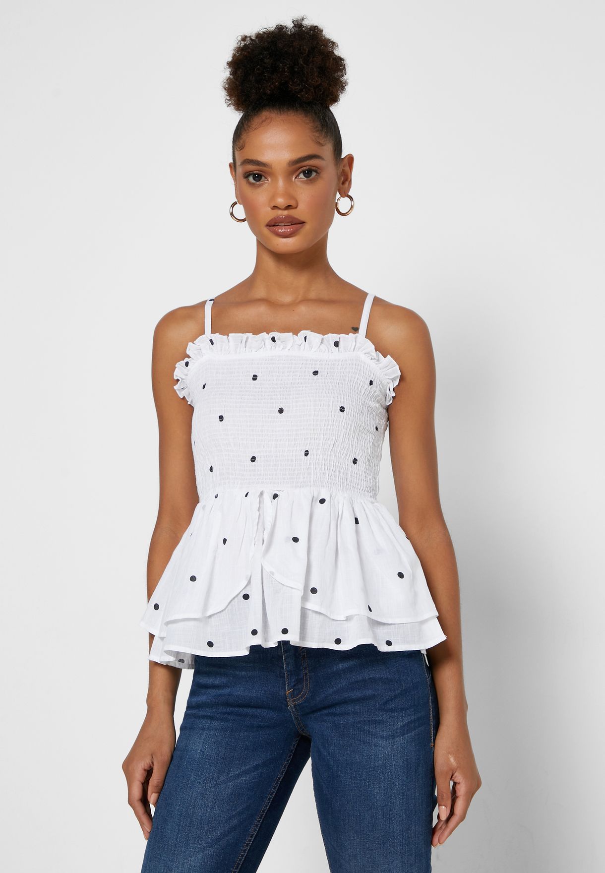 white ruffle cami top