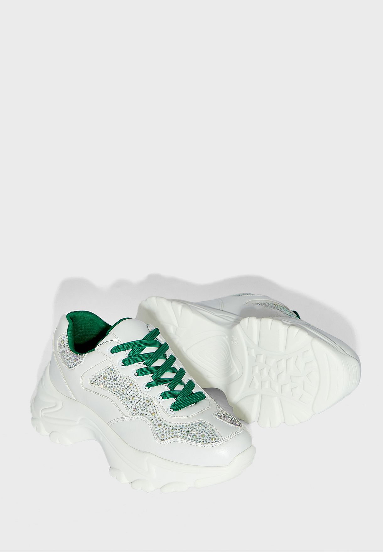 Diamante And Colour Lace Sneakers