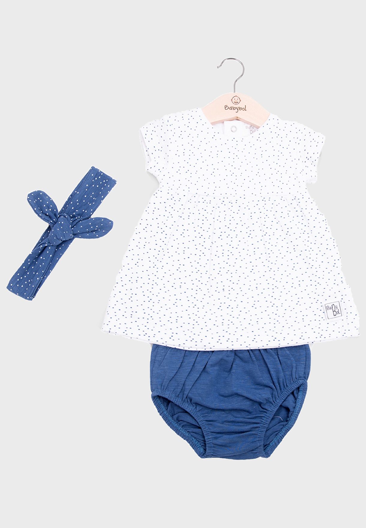 Infant Printed Dress And Headband & Knicker Set