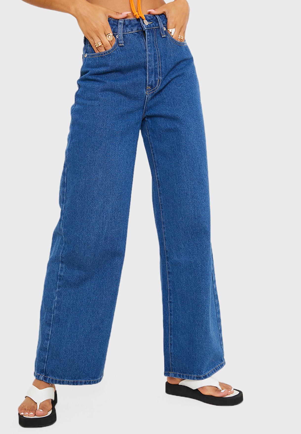 Buy In The Style blue Rigid Denim Wide Leg Jeans for Women in Dubai ...