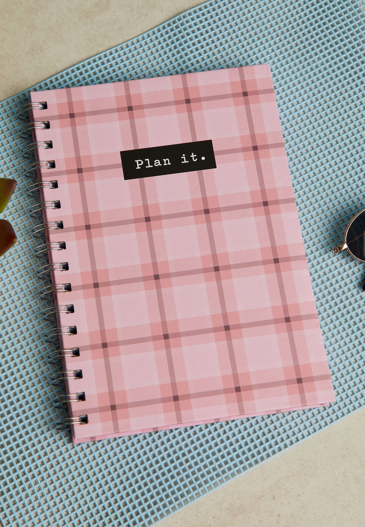 A5 Spiral Hardcover Notebook - Pink Check