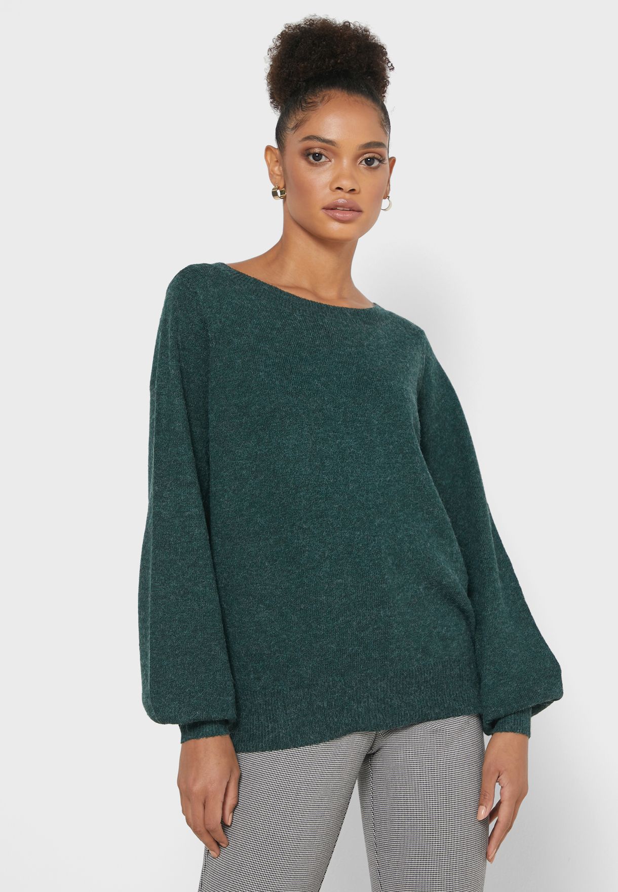 green balloon sleeve sweater