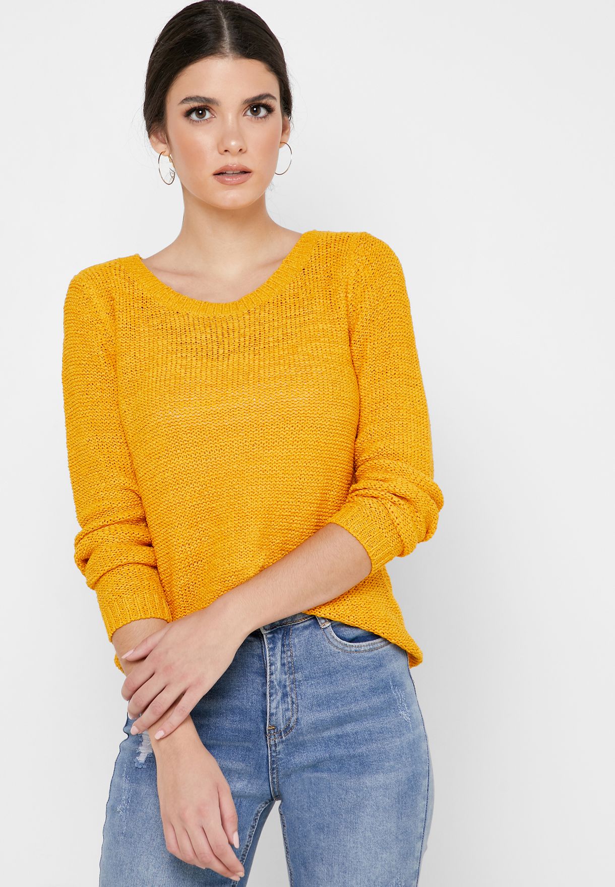 yellow crew neck sweater women's