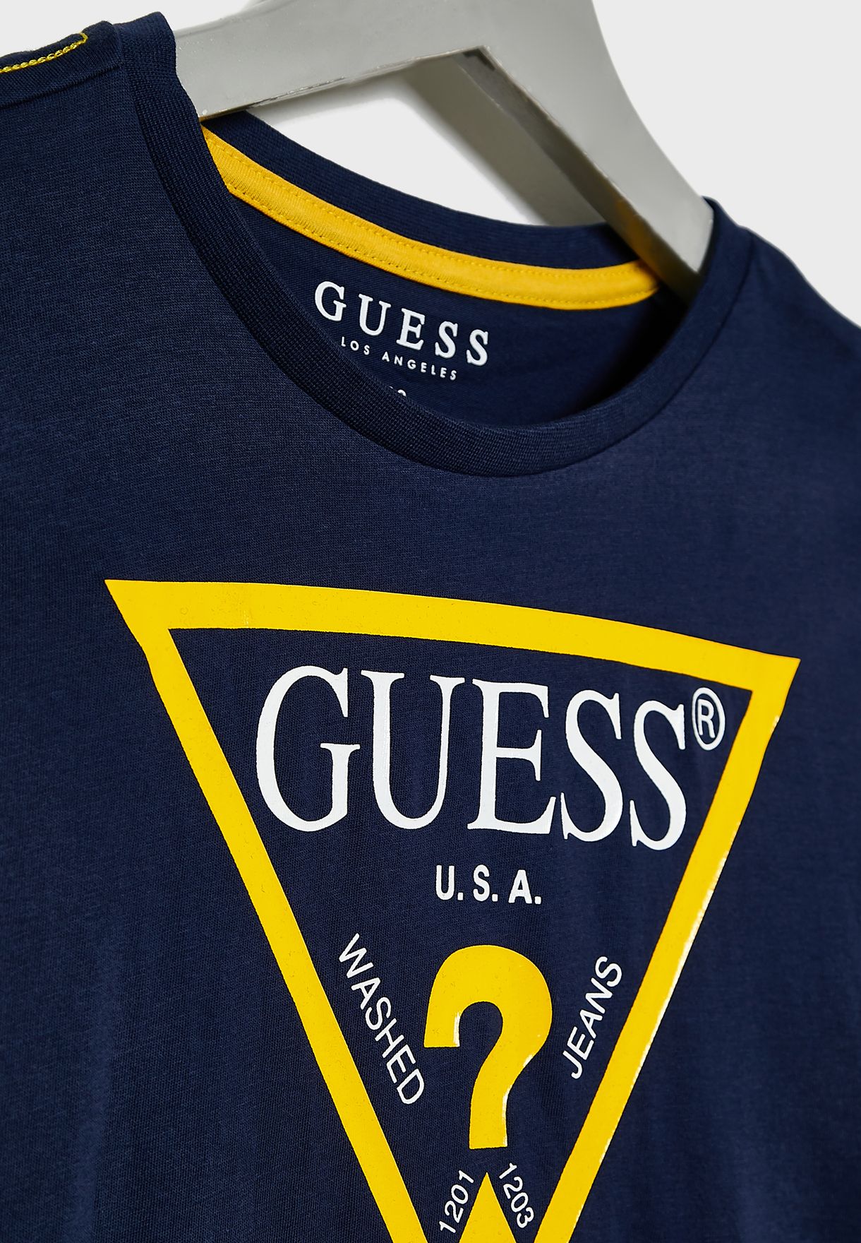 guess blue and yellow shirt