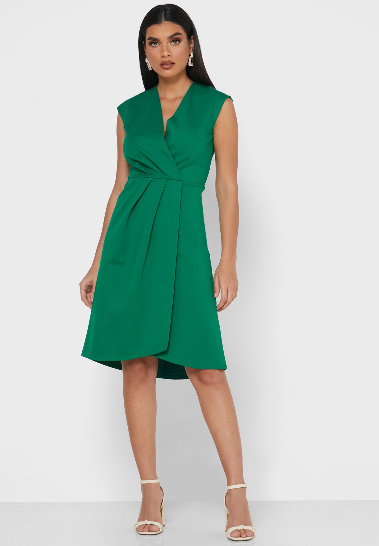 Buy Closet green Pleated Wrap Dress for ...