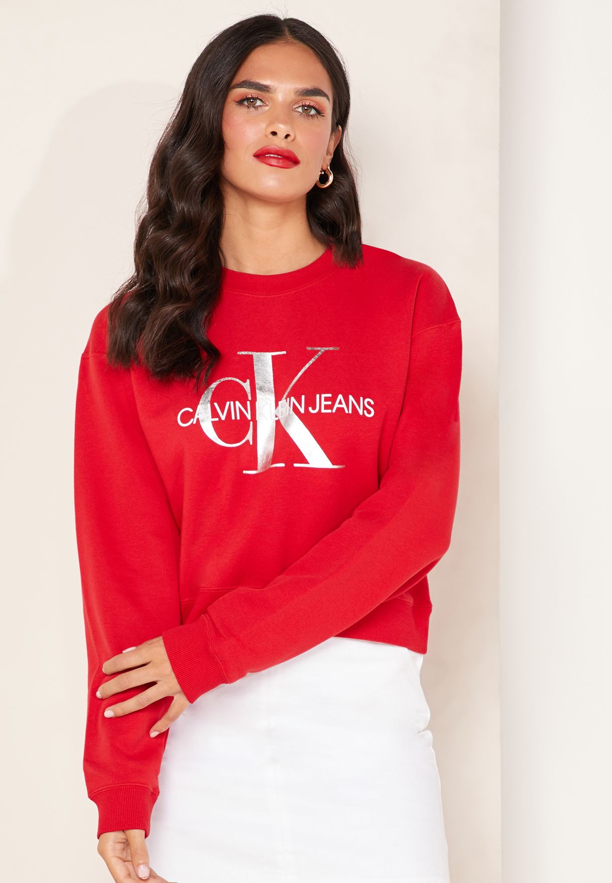 Buy Calvin Klein Jeans red Monogram Logo Crop Sweatshirt for Women in  Muscat, Salalah