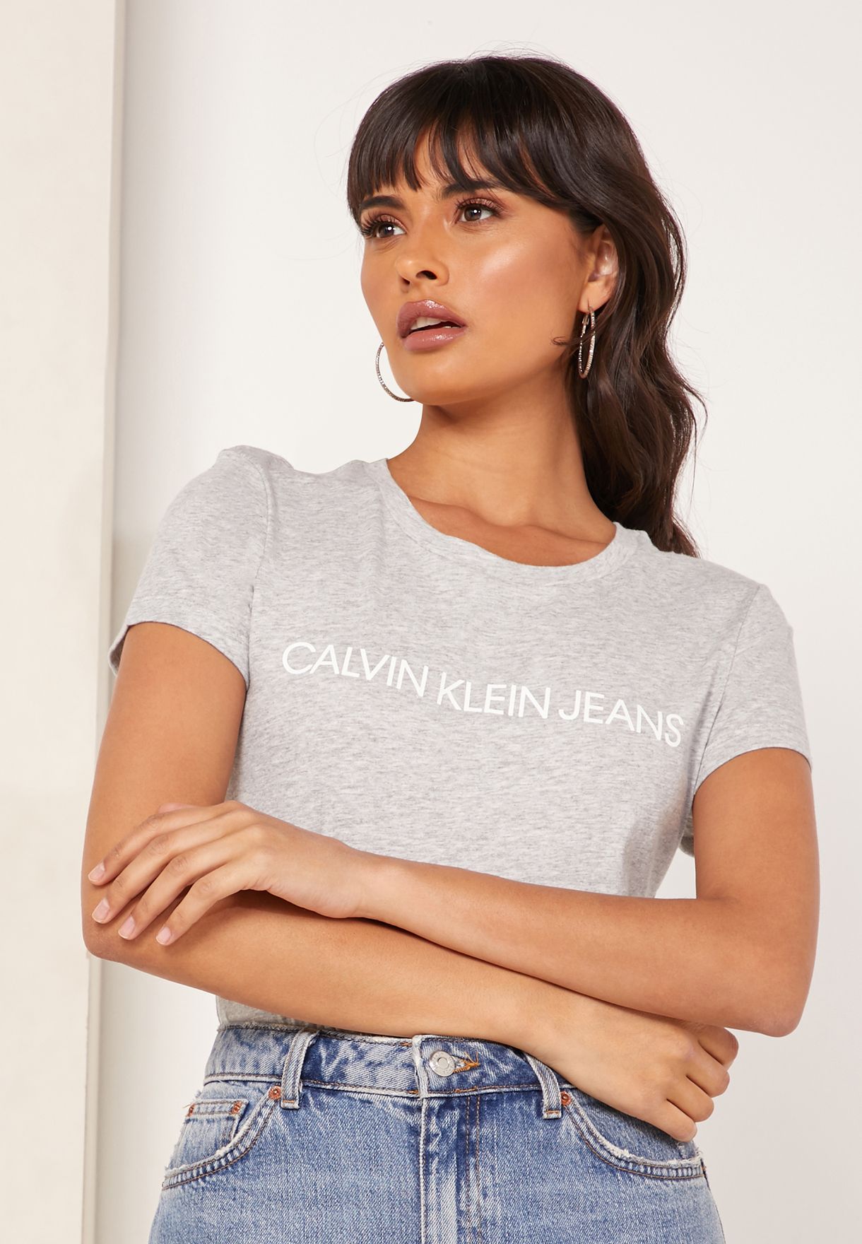 Buy Calvin Klein Jeans grey Institutional Logo T-Shirt for Women in Muscat,  Salalah
