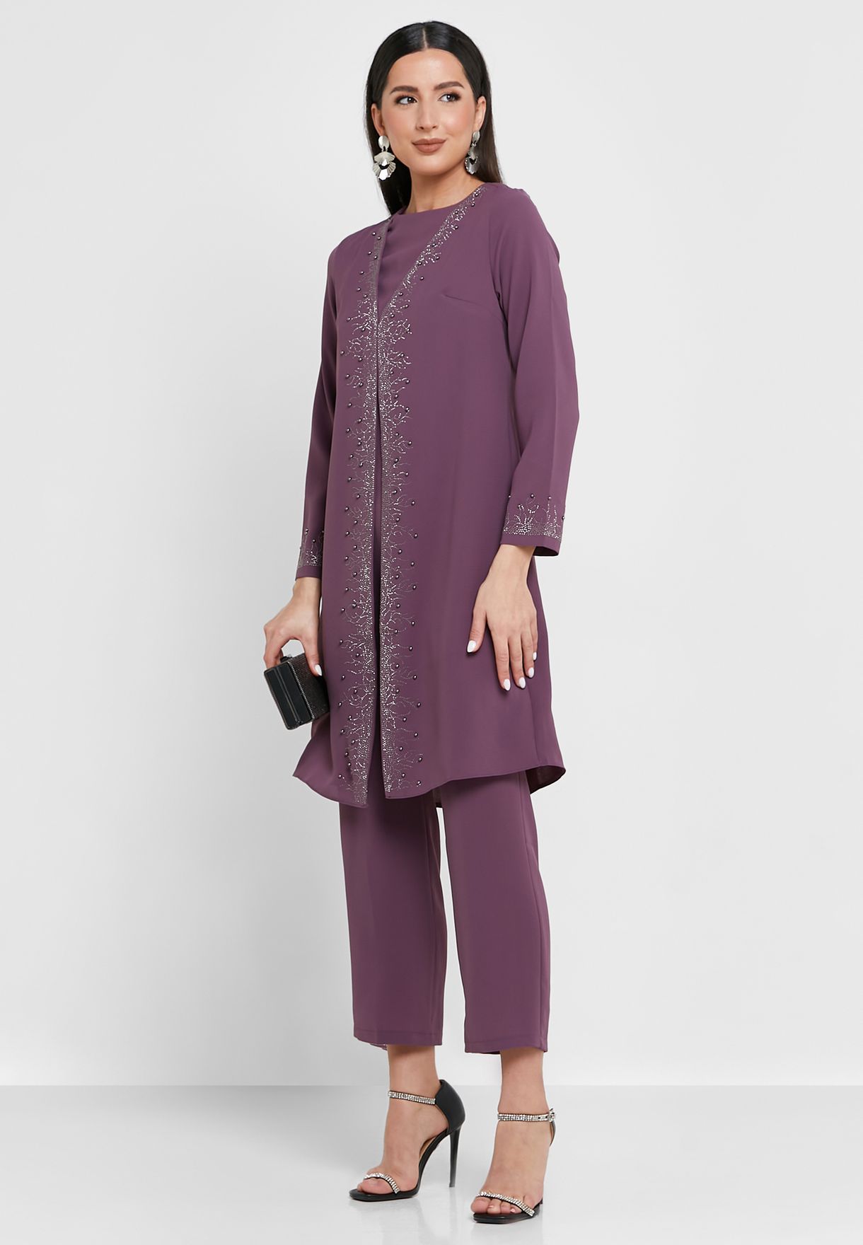Buy Khizana purple Embroidered Detail Tunic & Pant Set for Women in ...