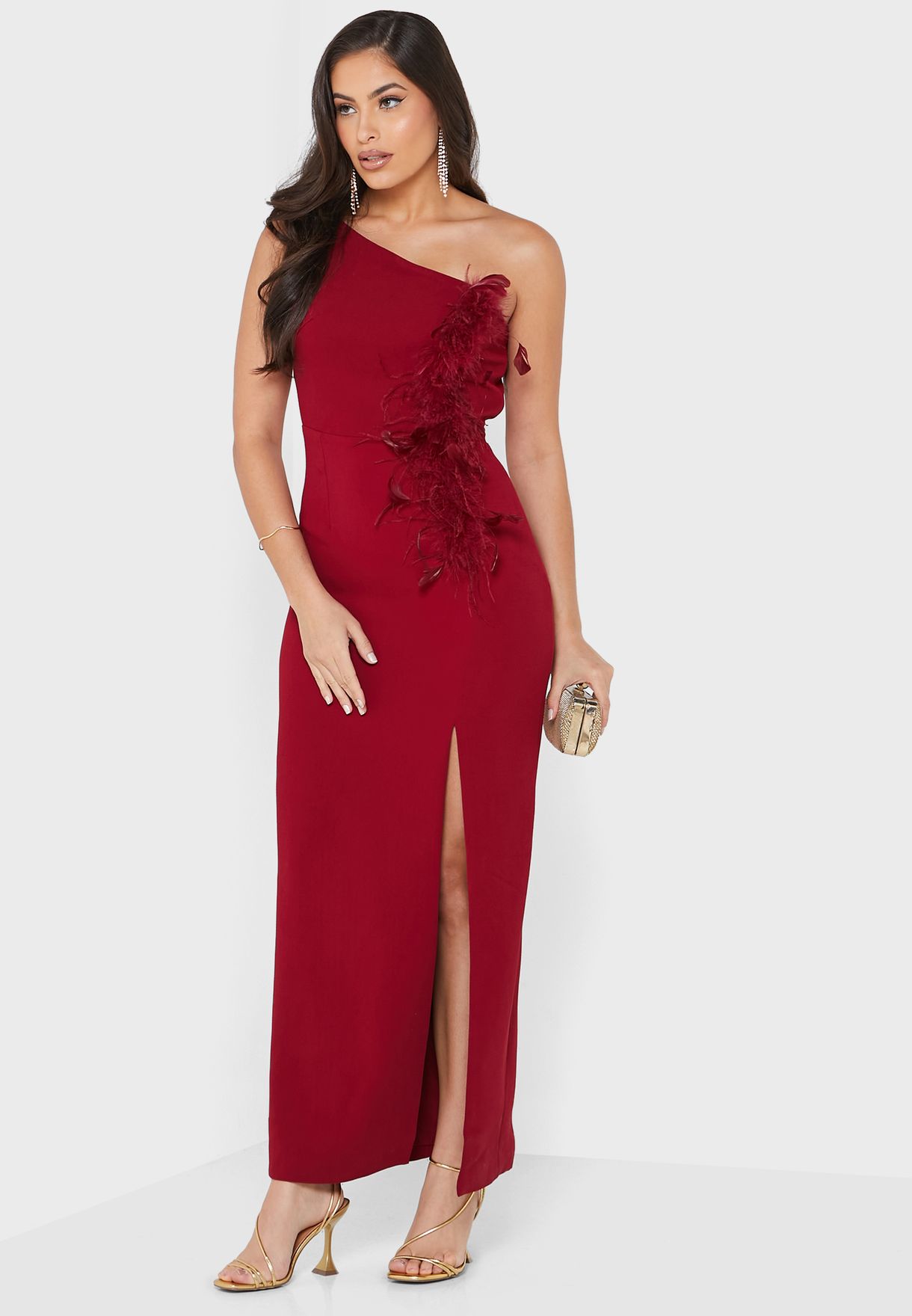 One Shoulder Floral Embellished Dress