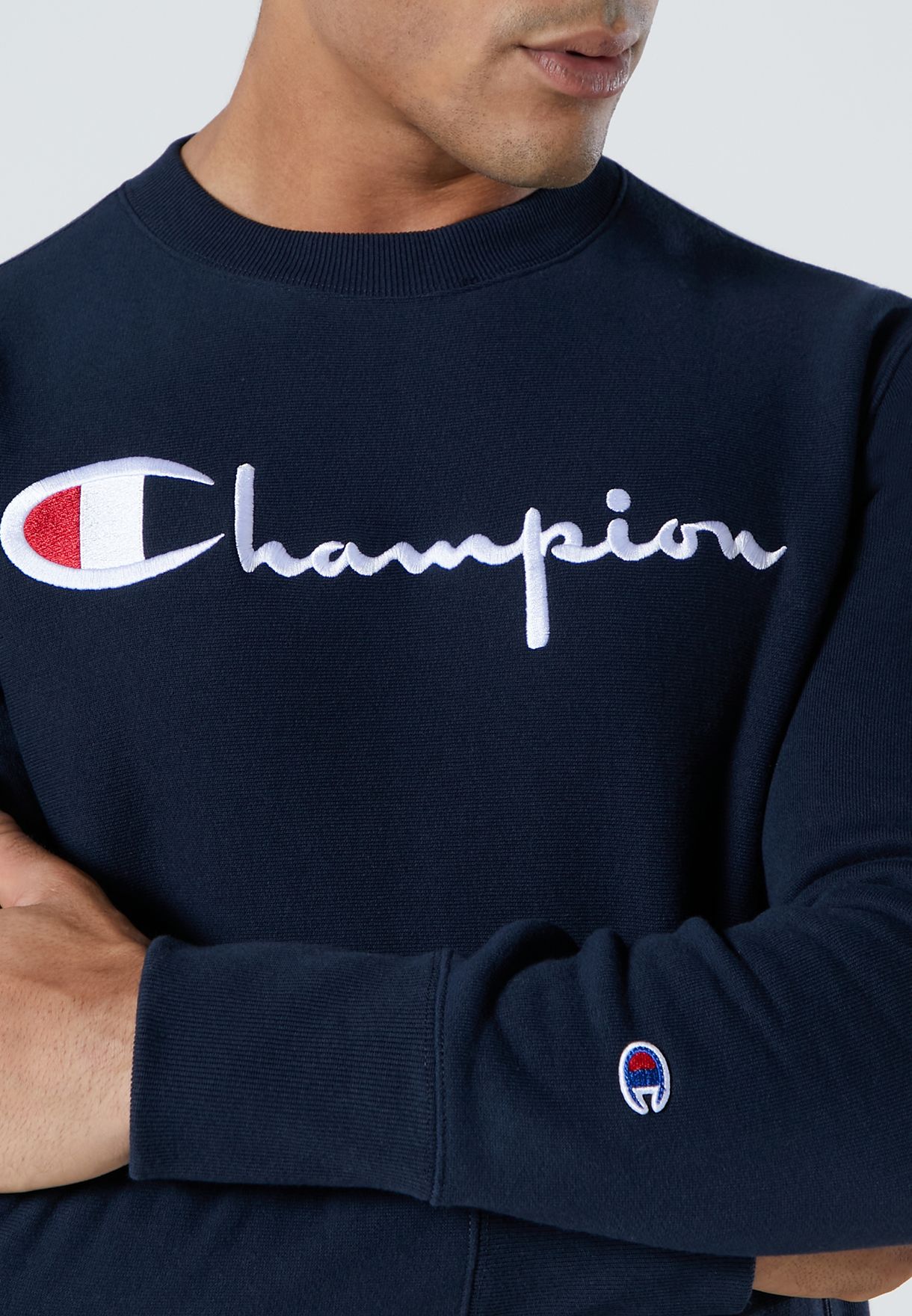 Champion navy Reverse Weave Big Script Sweatshirt for Men in MENA,