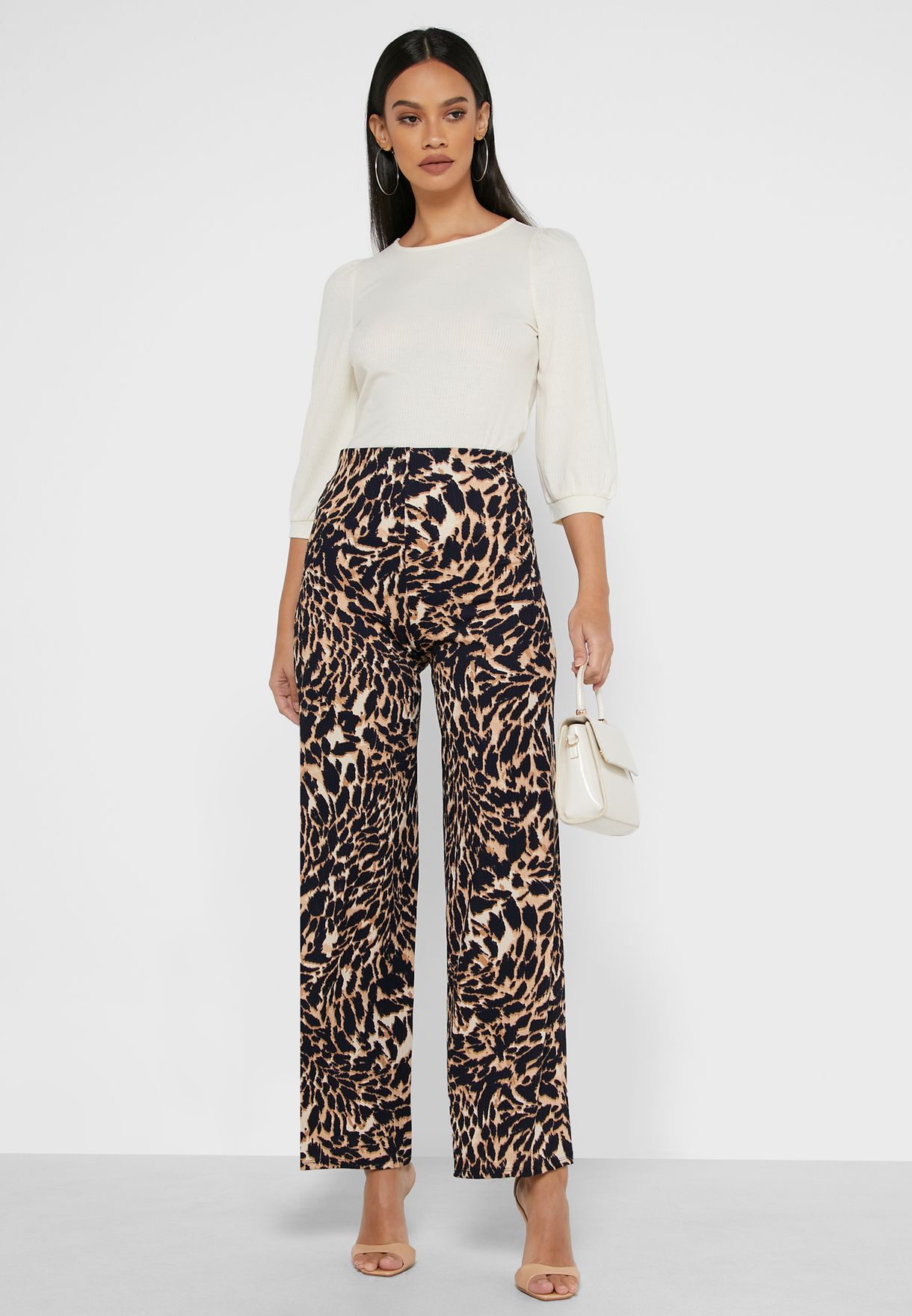 printed wide leg pants